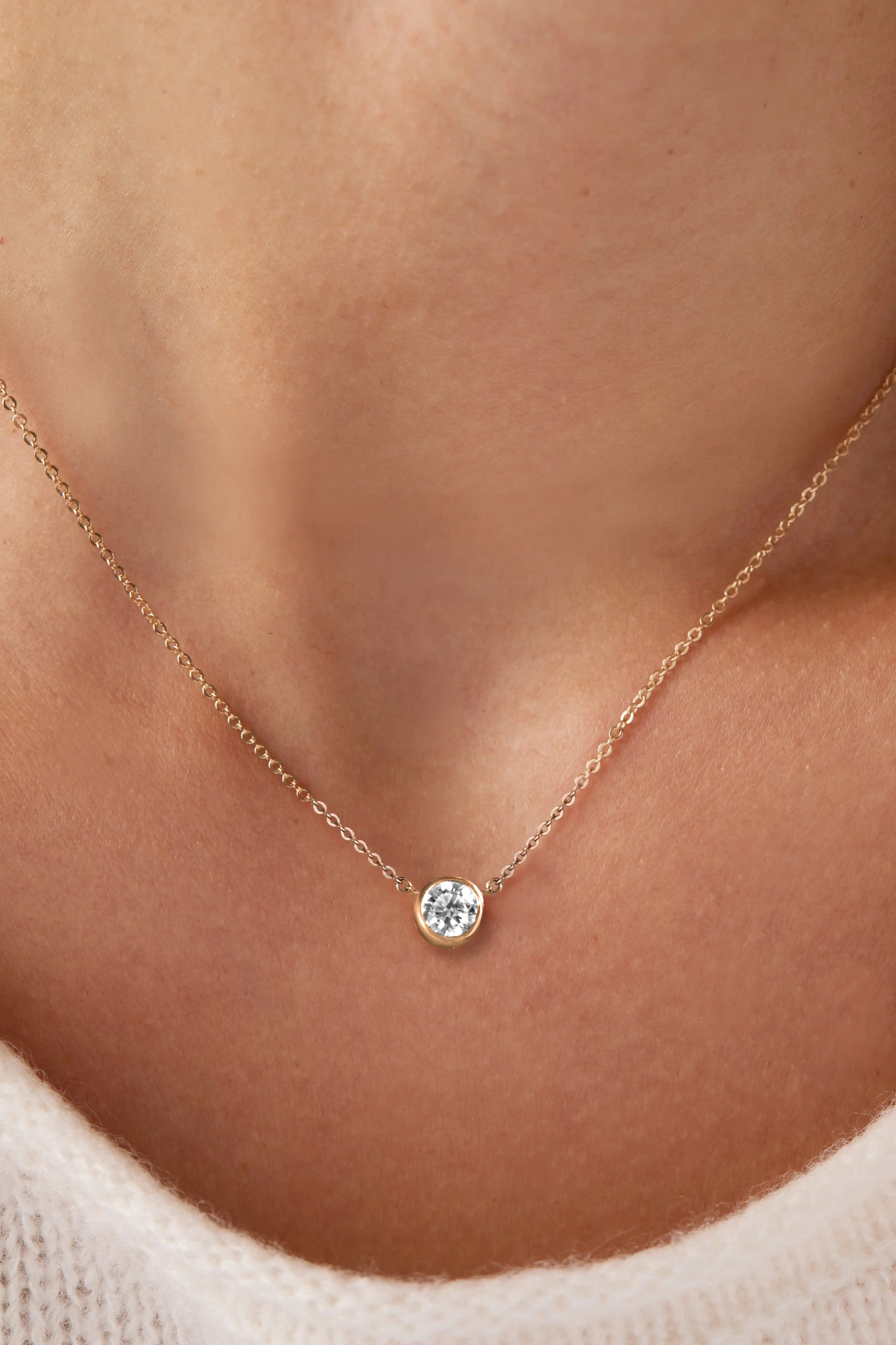 Jamestown Diamond Solitaire Necklace in 14k Gold (April) - Image 6