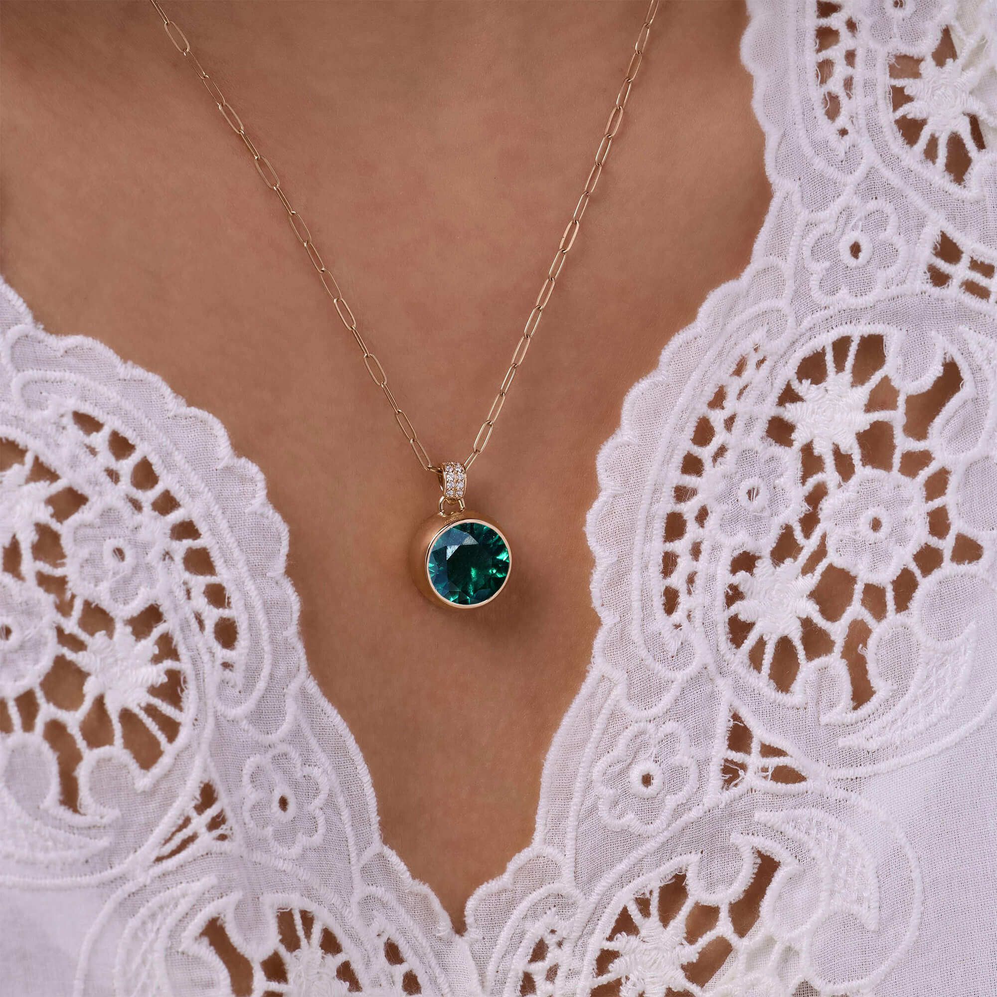 Jamestown Emerald Pendant with Diamond Bail in 14k Gold (May) - Image 3