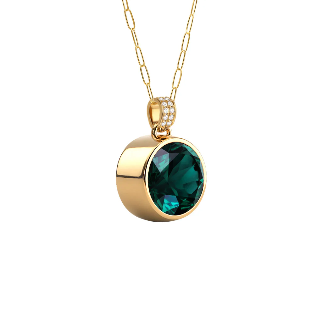 Jamestown Emerald Pendant with Diamond Bail in 14k Gold (May) - Image 4