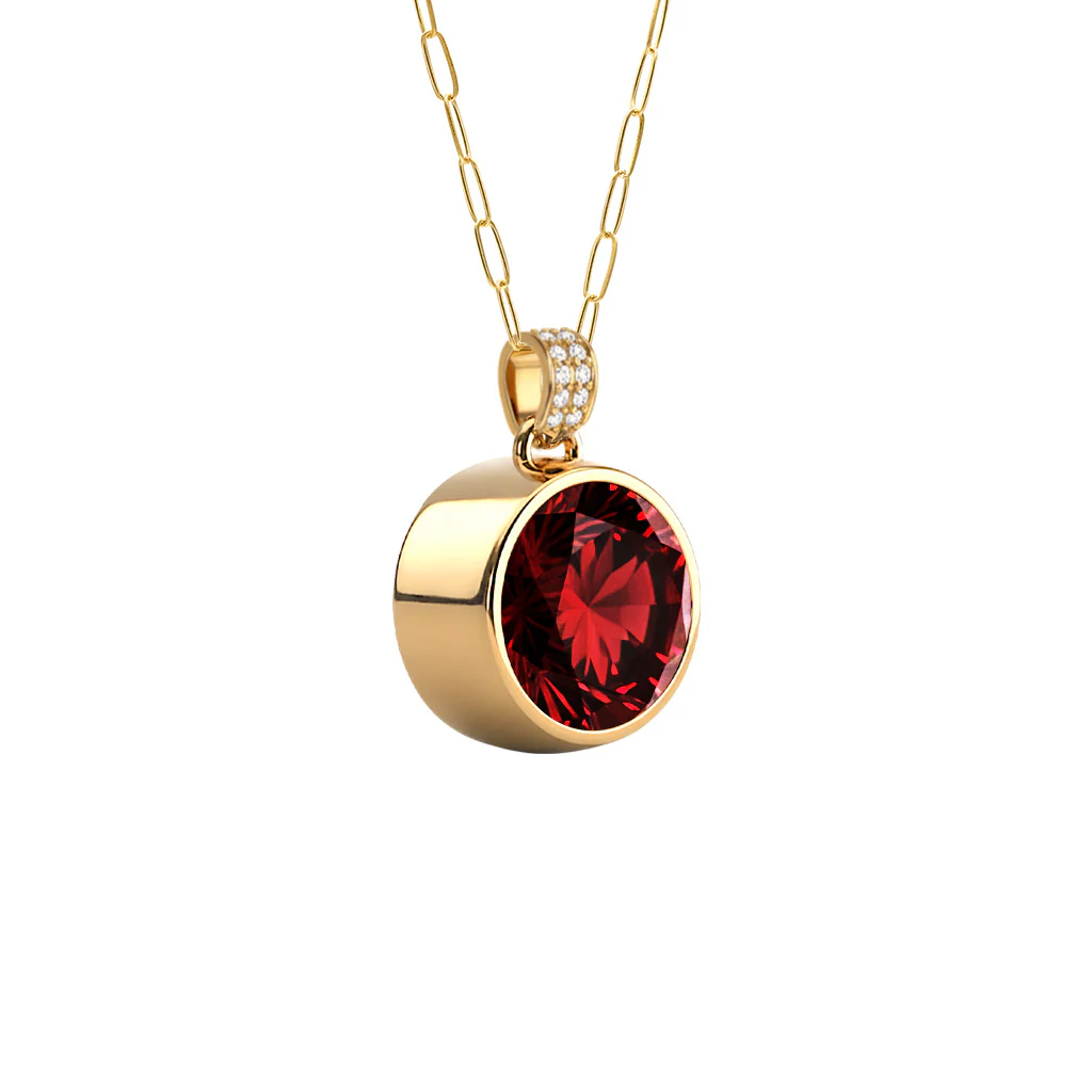 Jamestown Garnet Pendant with Diamond Bail in 14k Gold (January) - Image 4