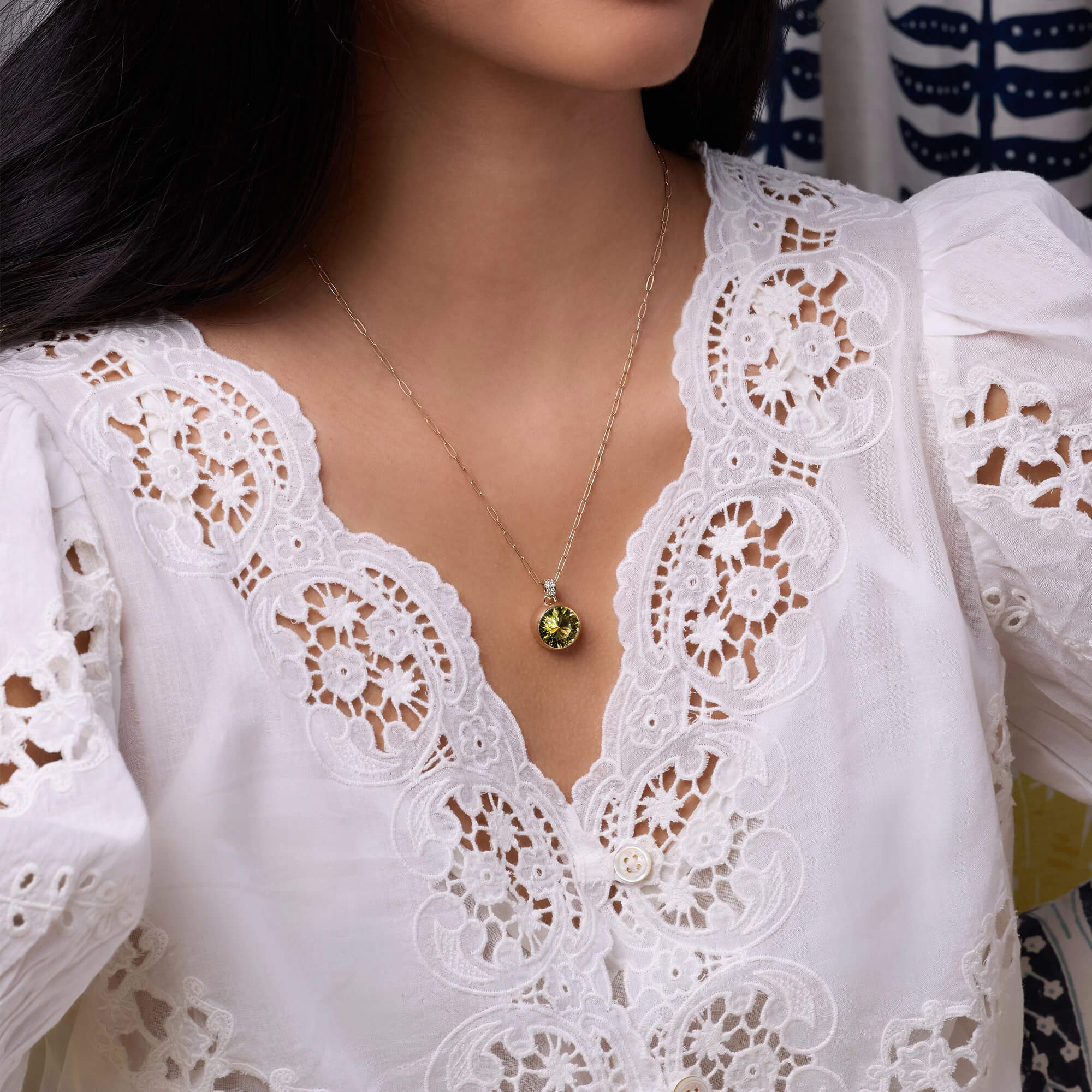 Jamestown Lemon Verbena Quartz Pendant with Diamond Bail in 14k Gold (August) - Image 2