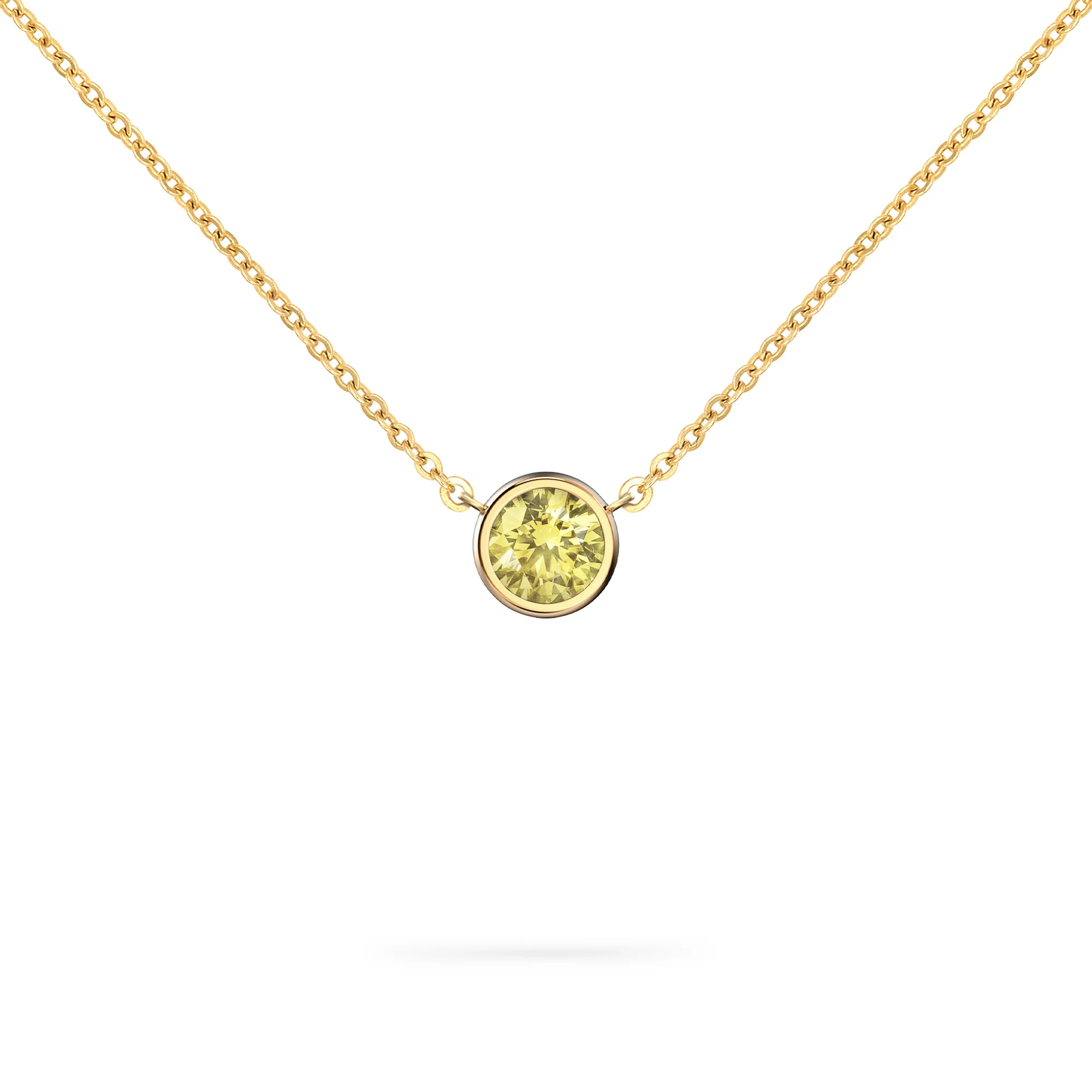 Jamestown Lemon Verbena Quartz Solitaire Necklace in 14k Gold (August)