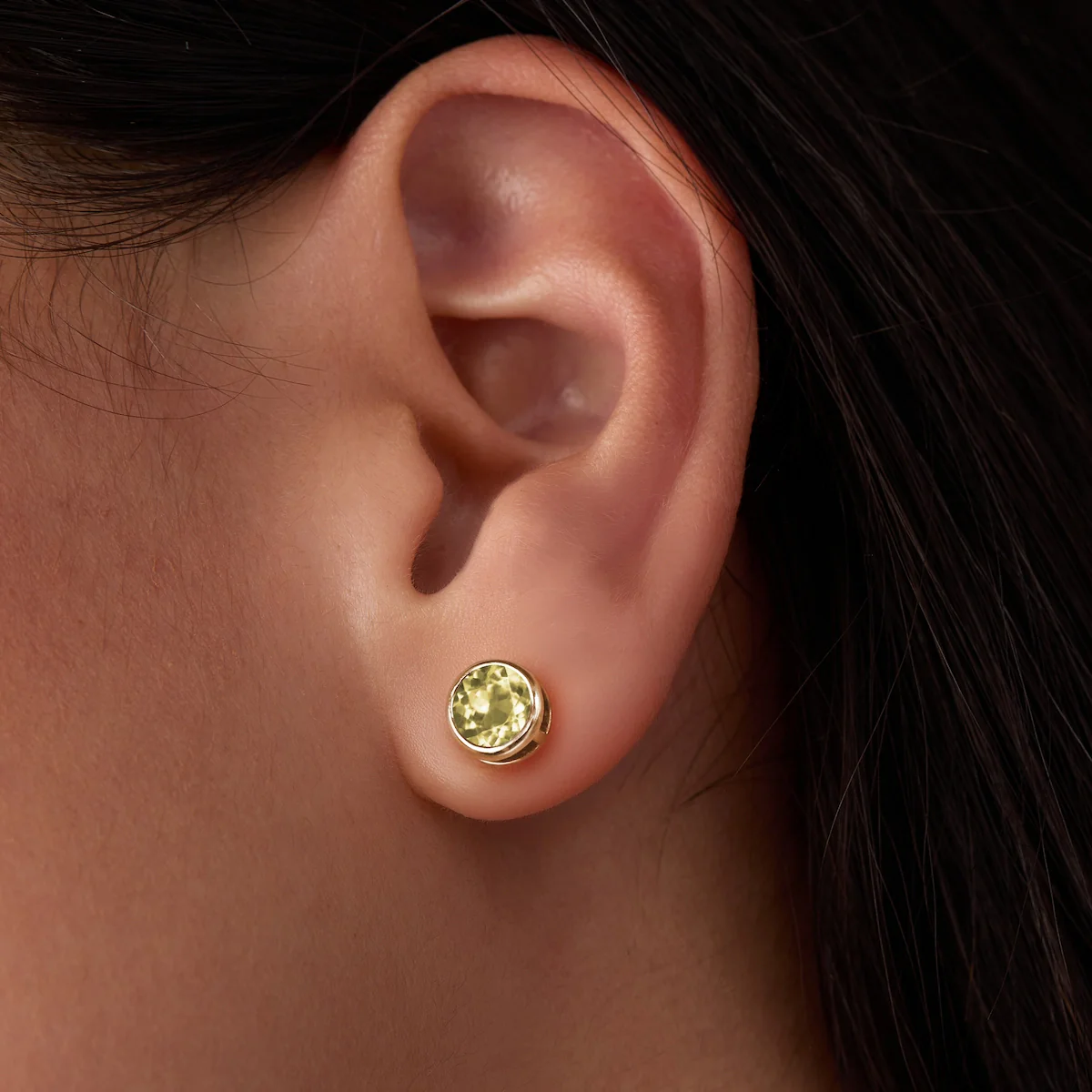 Jamestown Lemon Verbena Quartz Stud Earrings in 14k Gold (August) - Image 6