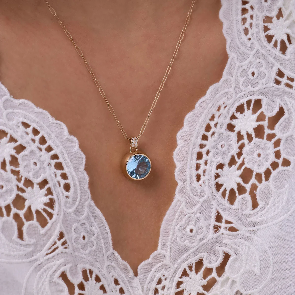 Jamestown Nantucket Blue Topaz Pendant with Diamond Bail in 14k Gold (December) - Image 3