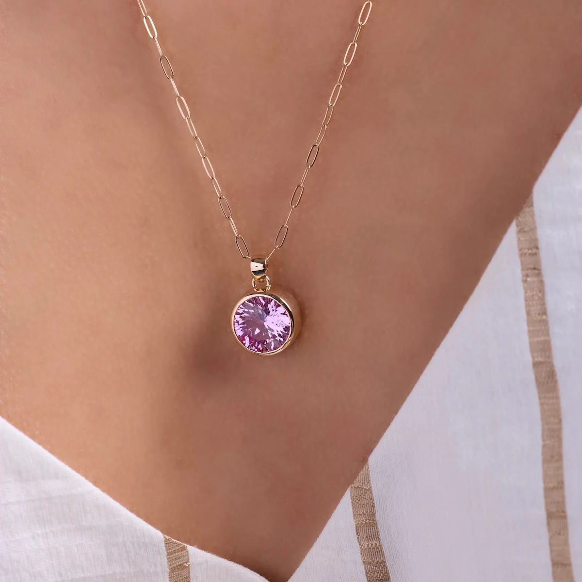 Jamestown Pink Sapphire Pendant in 14k Gold (October) - Image 3