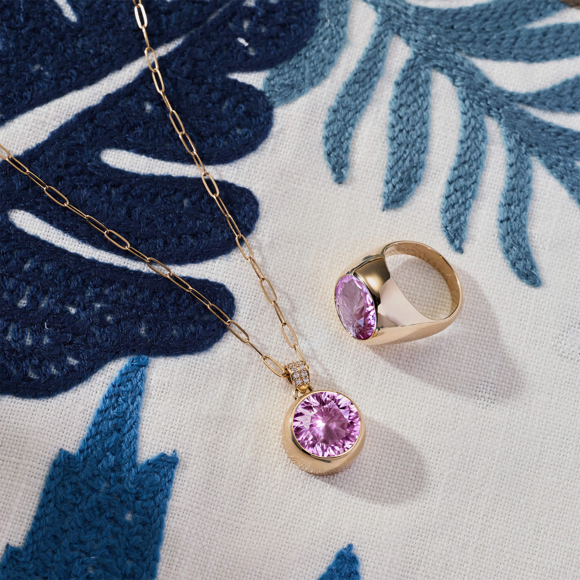 Jamestown Pink Sapphire Pendant with Diamond Bail in 14k Gold (October) - Image 6