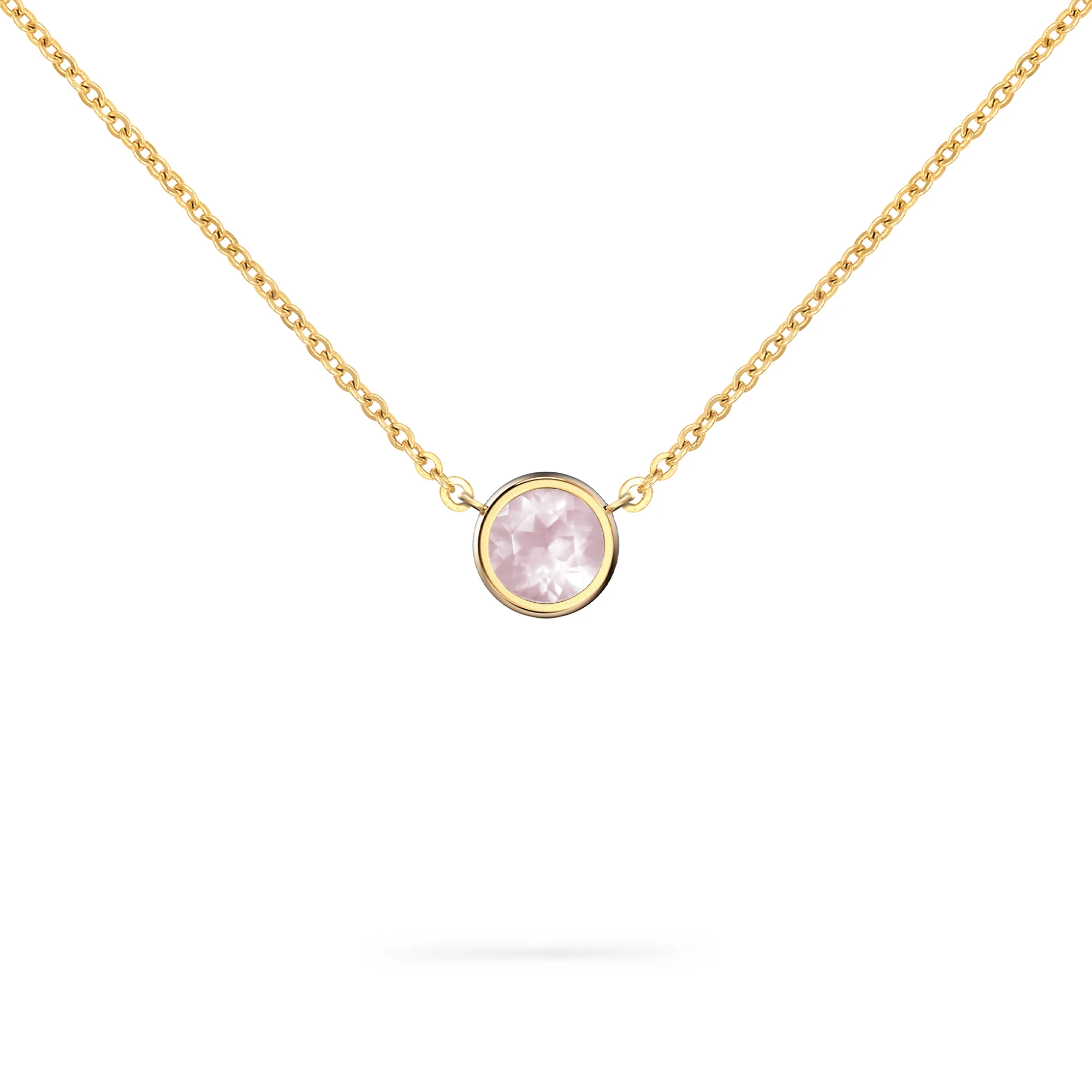 Jamestown Rose Quartz Solitaire Necklace in 14k Gold (October)