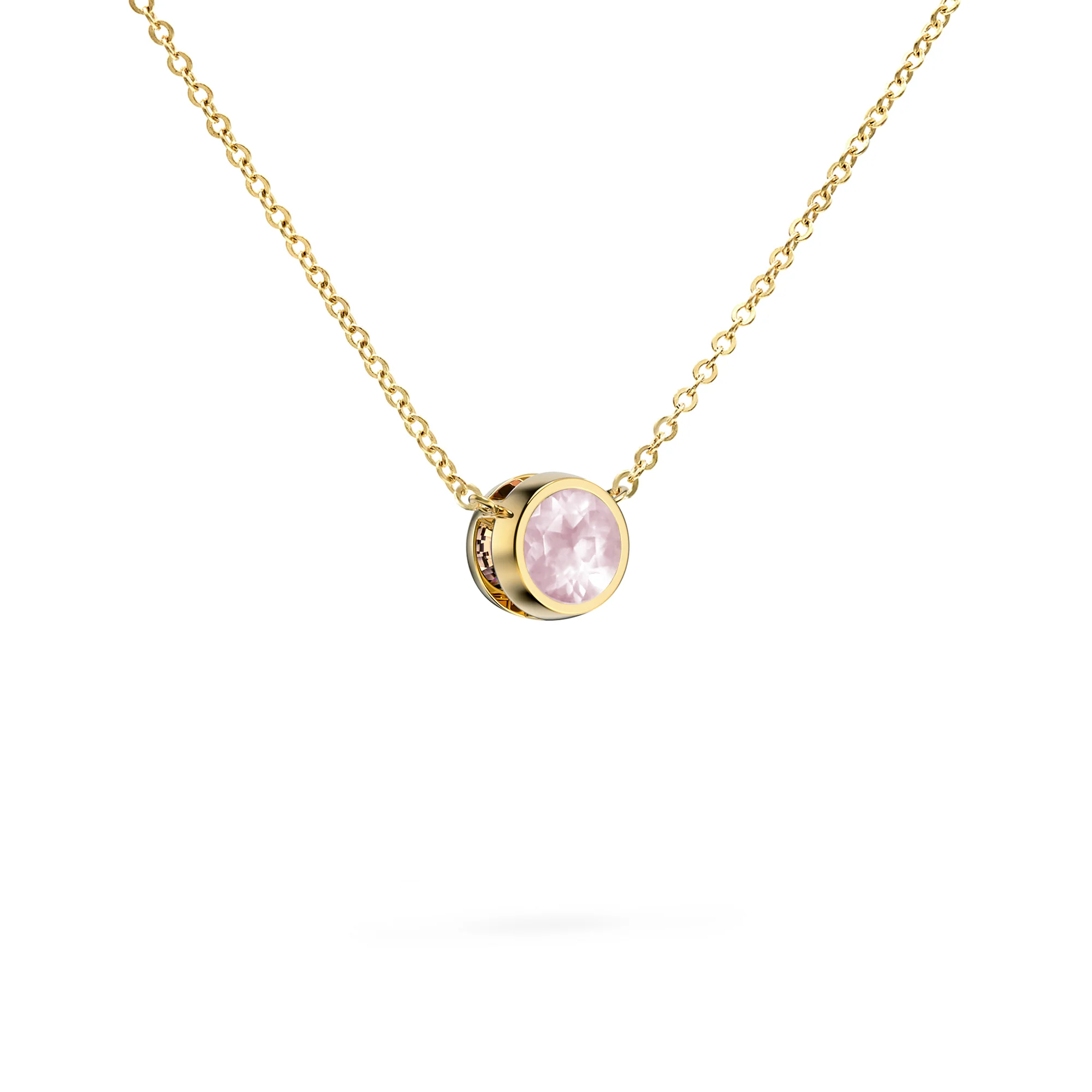 Jamestown Rose Quartz Solitaire Necklace in 14k Gold (October) - Image 4