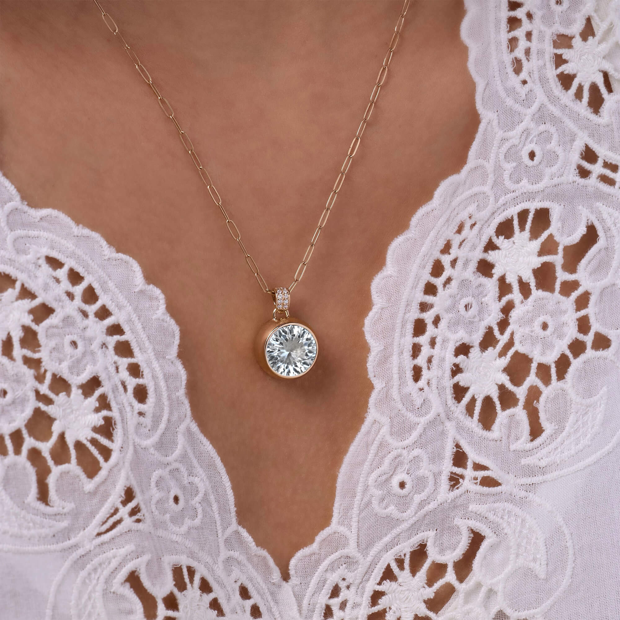Jamestown White Topaz Pendant with Diamond Bail in 14k Gold (April) - Image 3