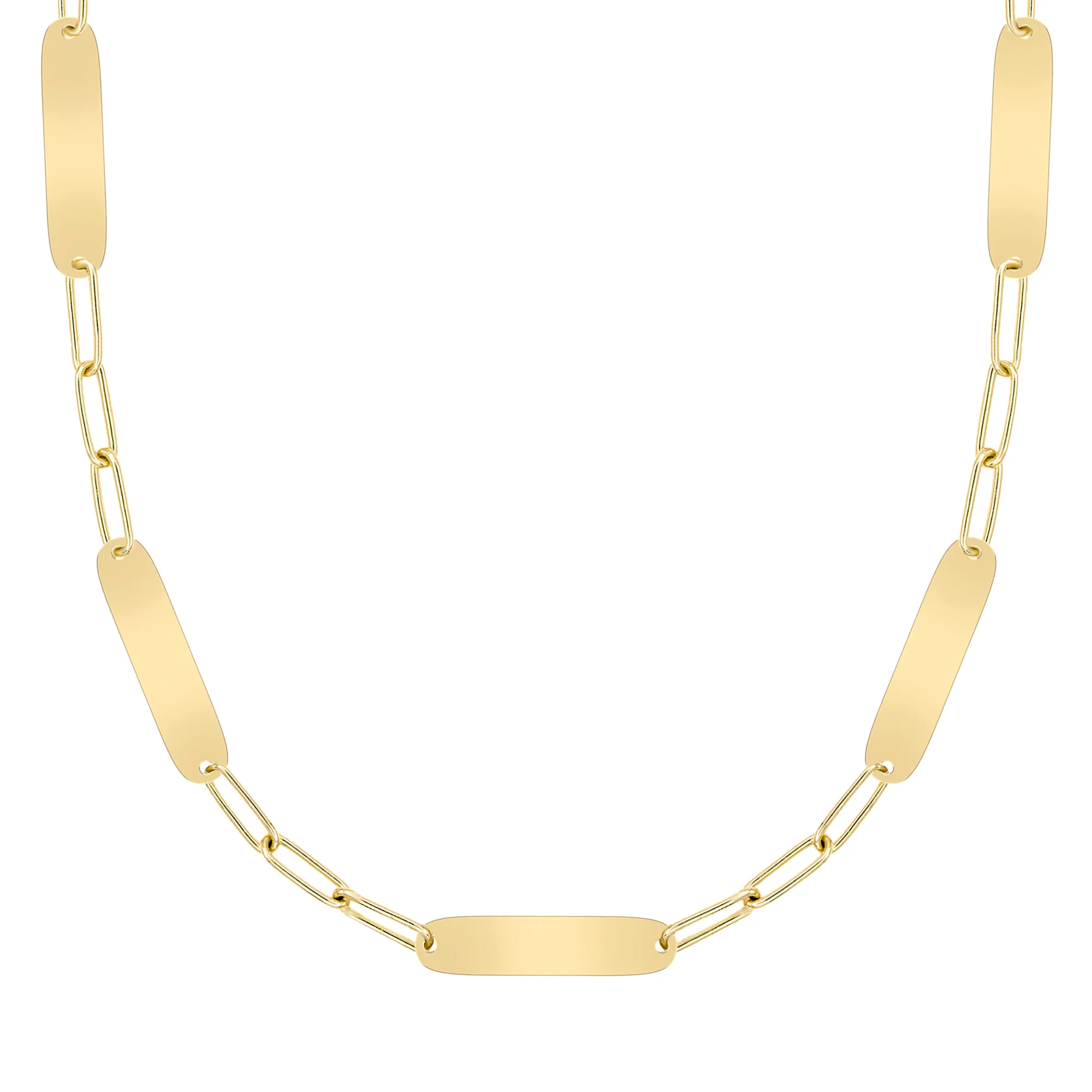 Large 5 Nameplate Necklace on Adelaide in 14k Gold