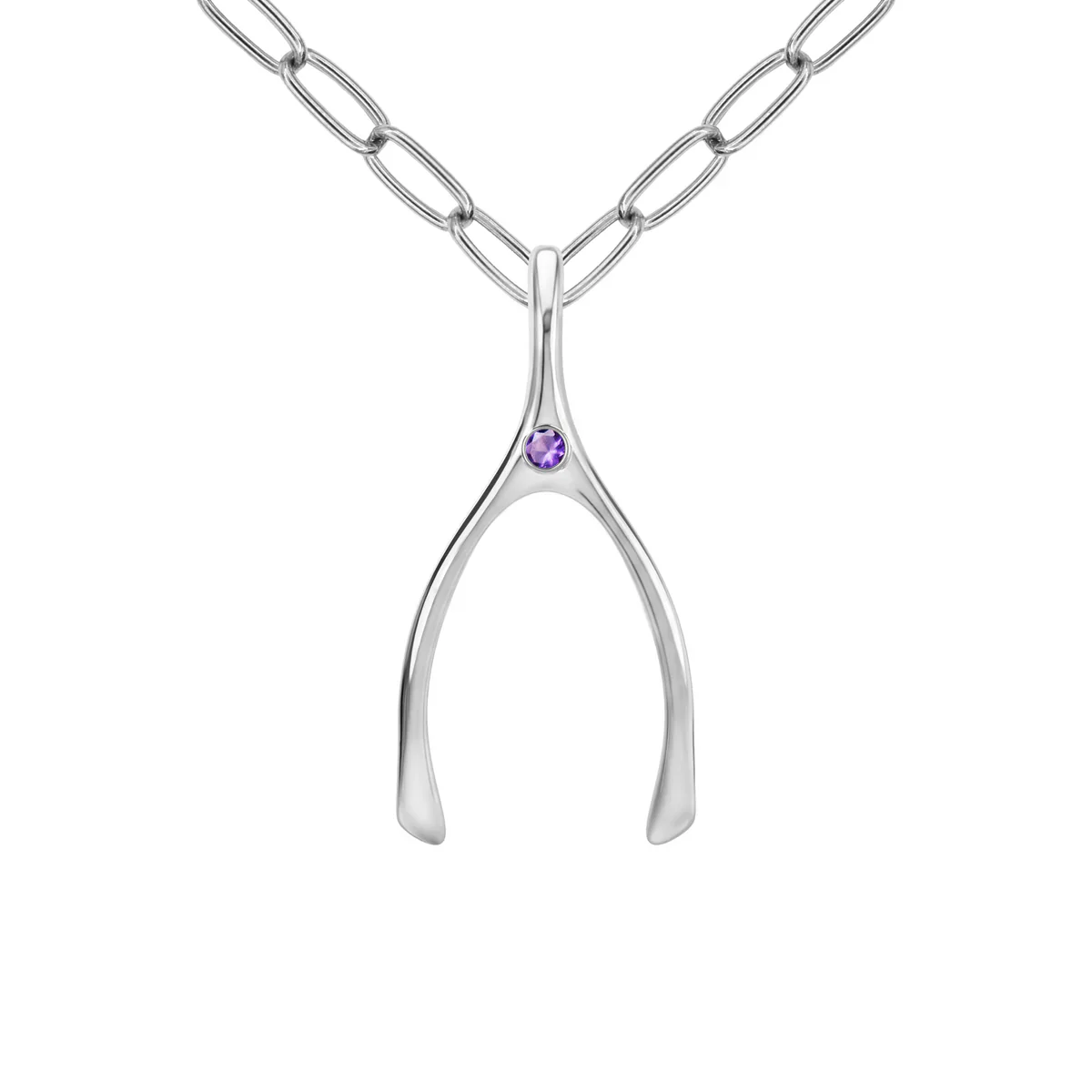 Large Amethyst Wishbone Pendant in Solid 14k Gold (February) - Image 13