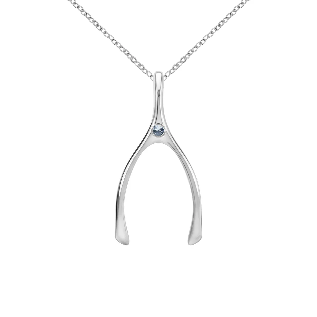 Large Aquamarine Wishbone Pendant in Solid 14k Gold (March) - Image 11
