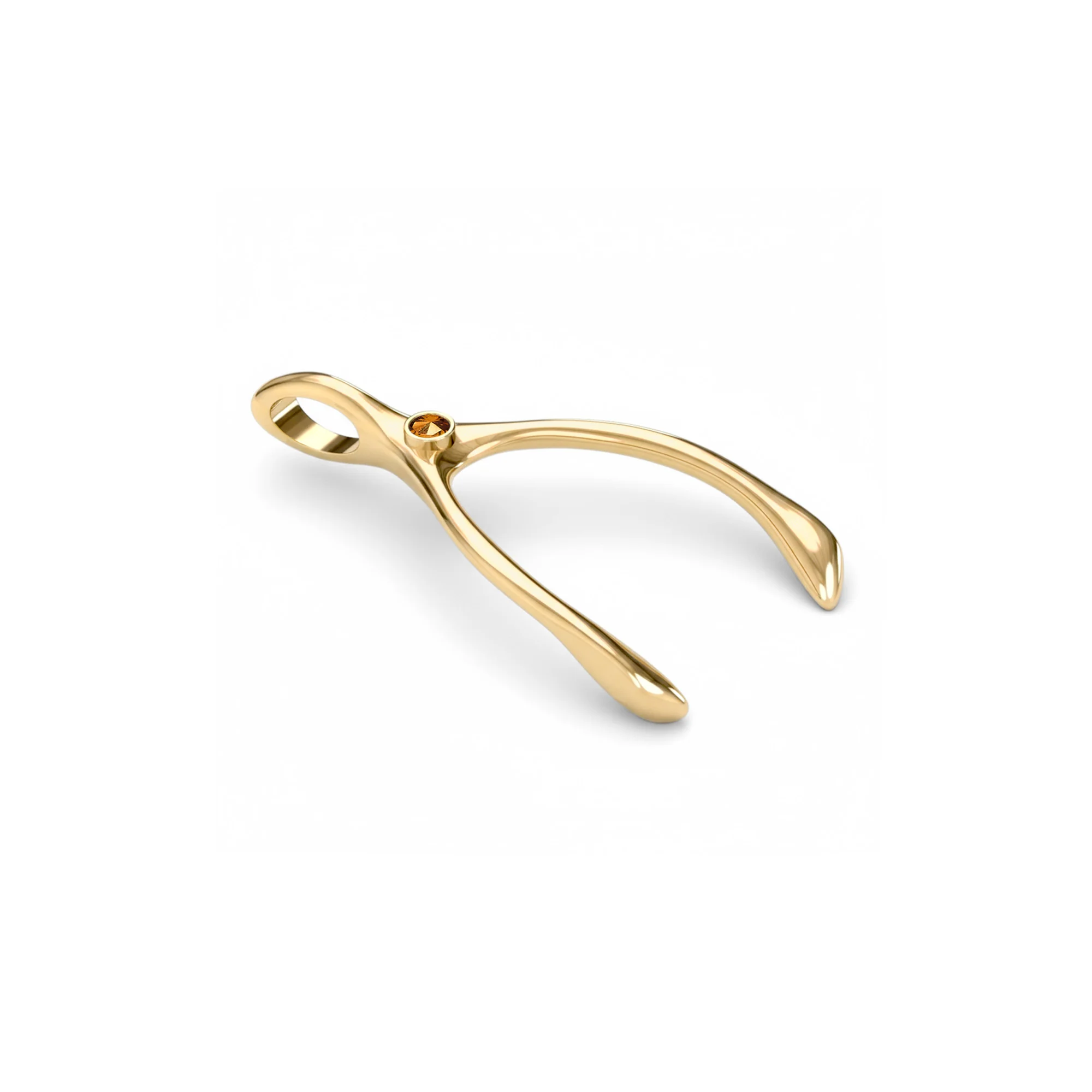 Large Citrine Wishbone Pendant in Solid 14k Gold (November) - Image 7