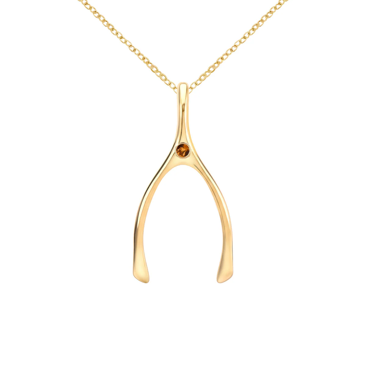 Large Citrine Wishbone Pendant in Solid 14k Gold (November) - Image 8