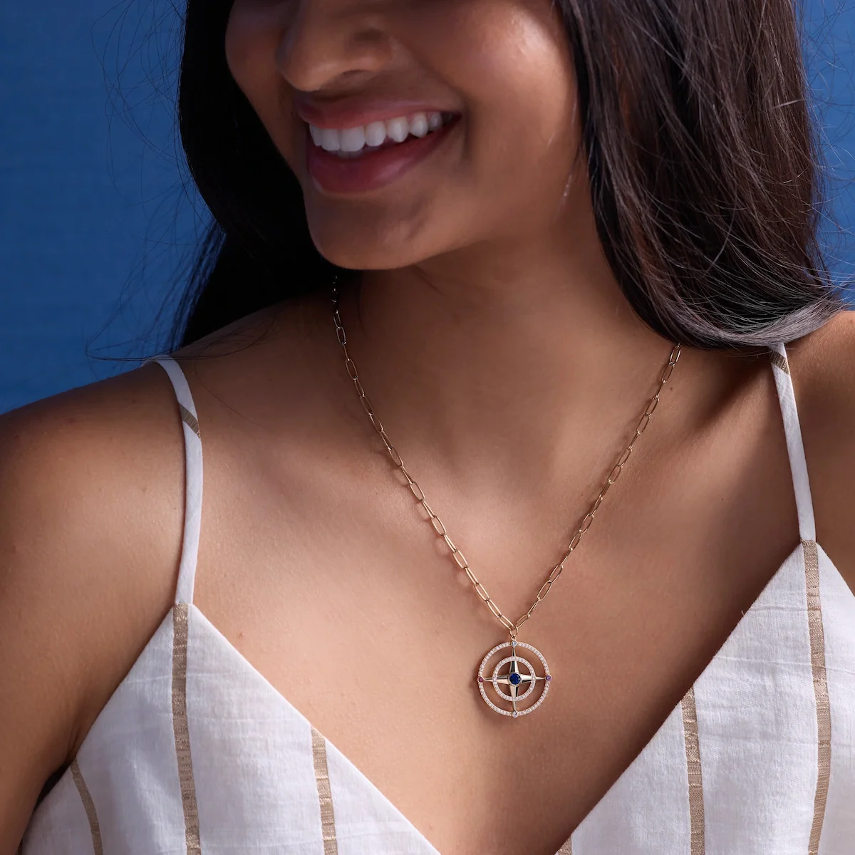 Large Compass Birthstone Pendant in 14k Gold - Image 2