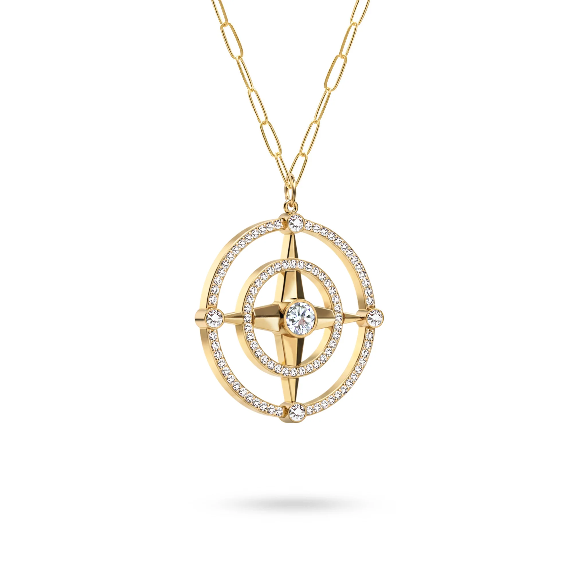 Large Compass Diamond Pendant in 14k Gold (April) - Image 4