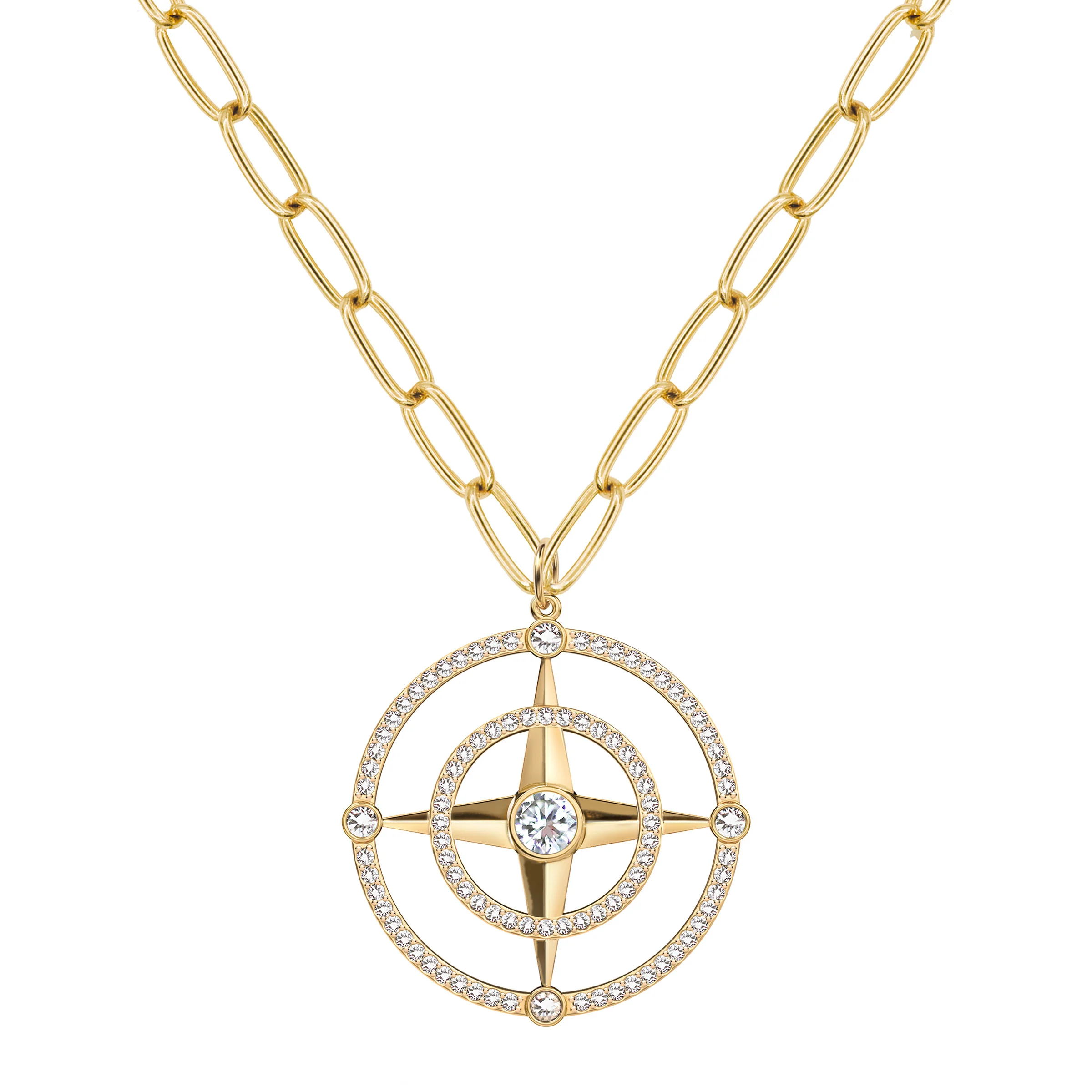 Large Compass Diamond Pendant in 14k Gold (April) - Image 7