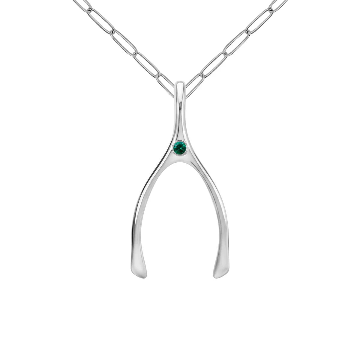 Large Emerald Wishbone Pendant in Solid 14k Gold (May) - Image 12