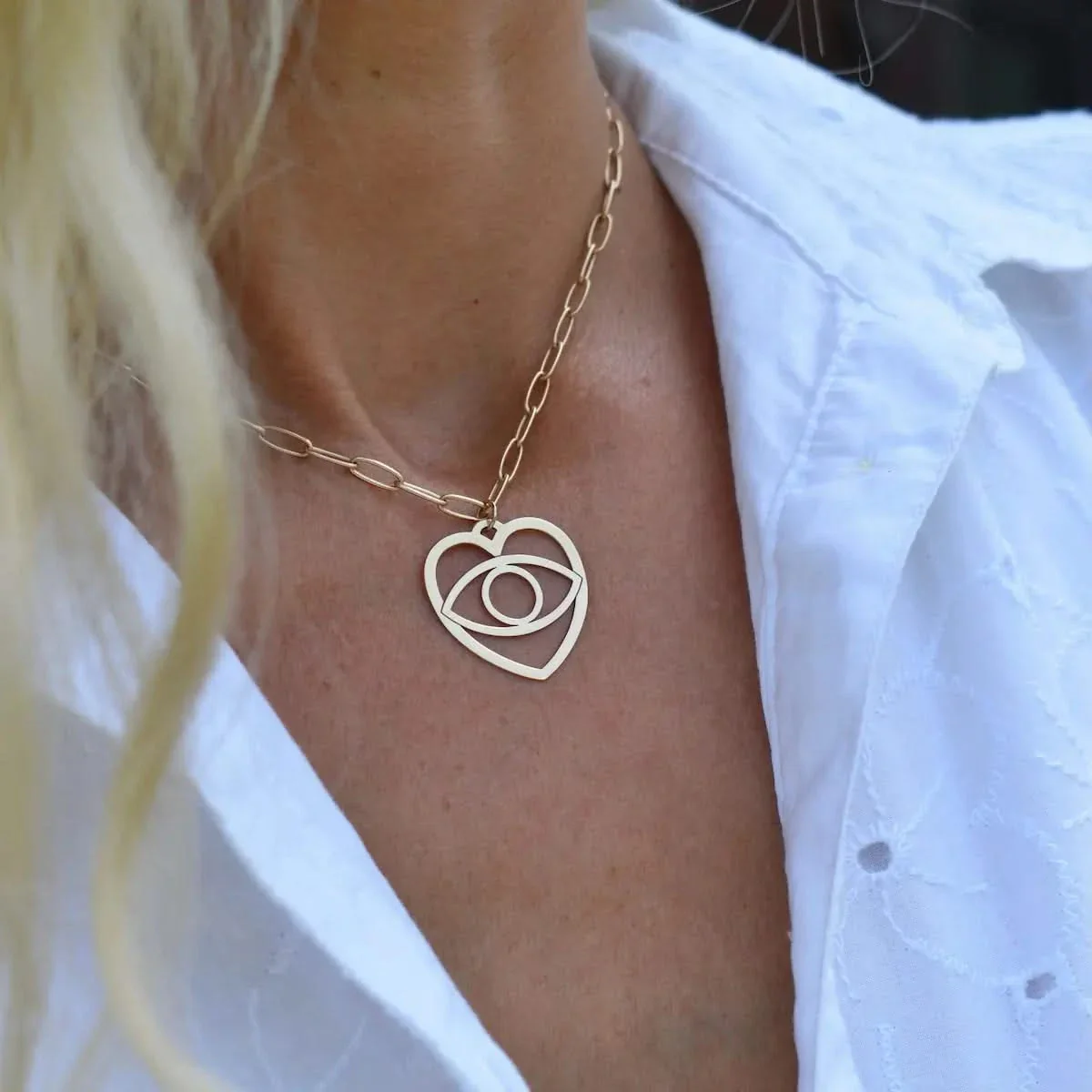 Large Flat Evil Eye Heart Pendant - Image 3