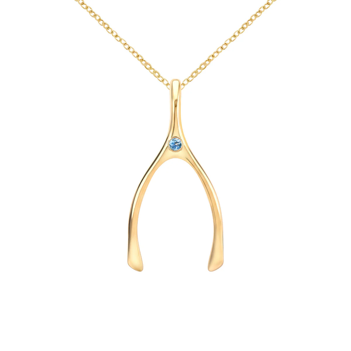 Large Nantucket Blue Topaz Wishbone Pendant in Solid 14k Gold (December) - Image 8