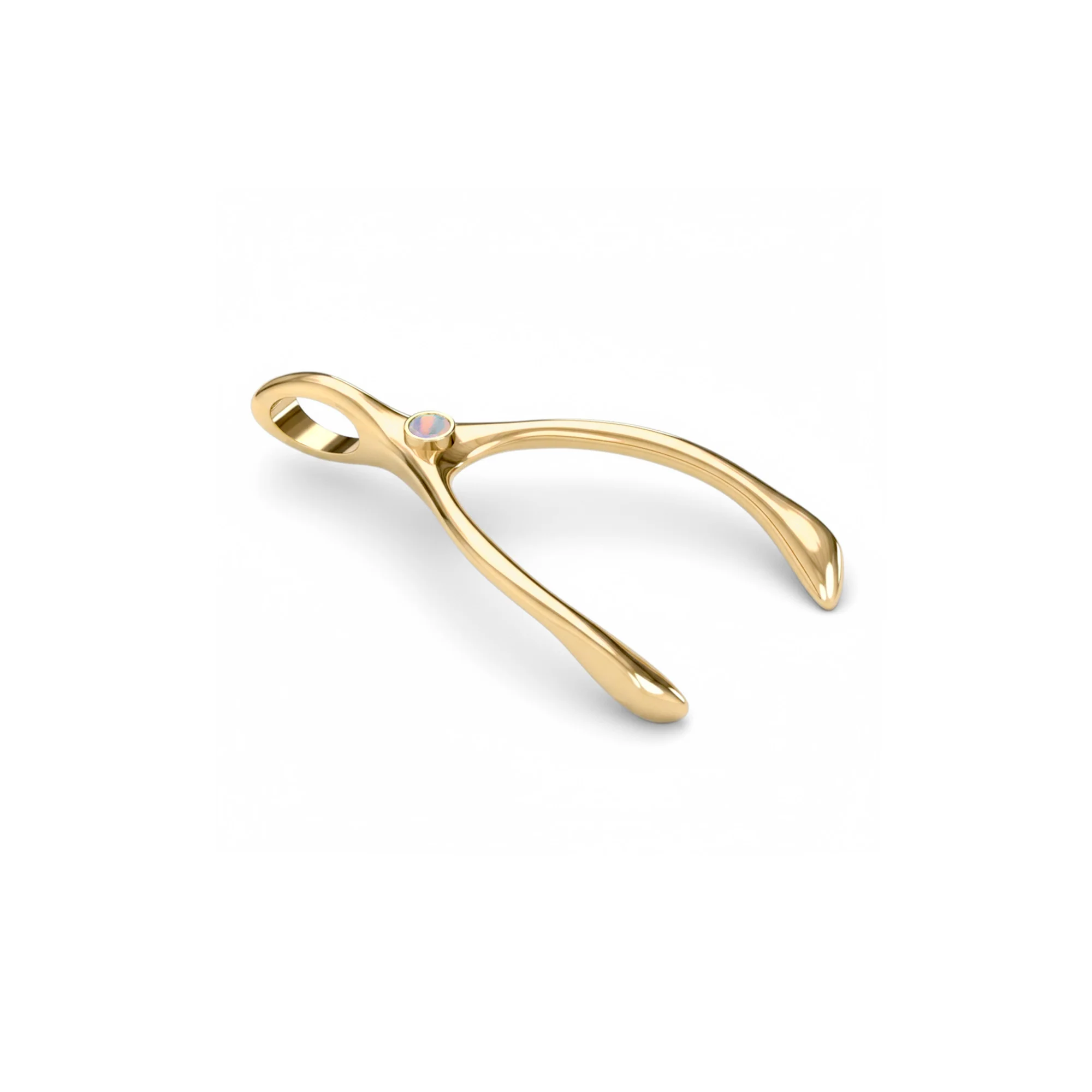 Large Opal Wishbone Pendant in Solid 14k Gold (October) - Image 7