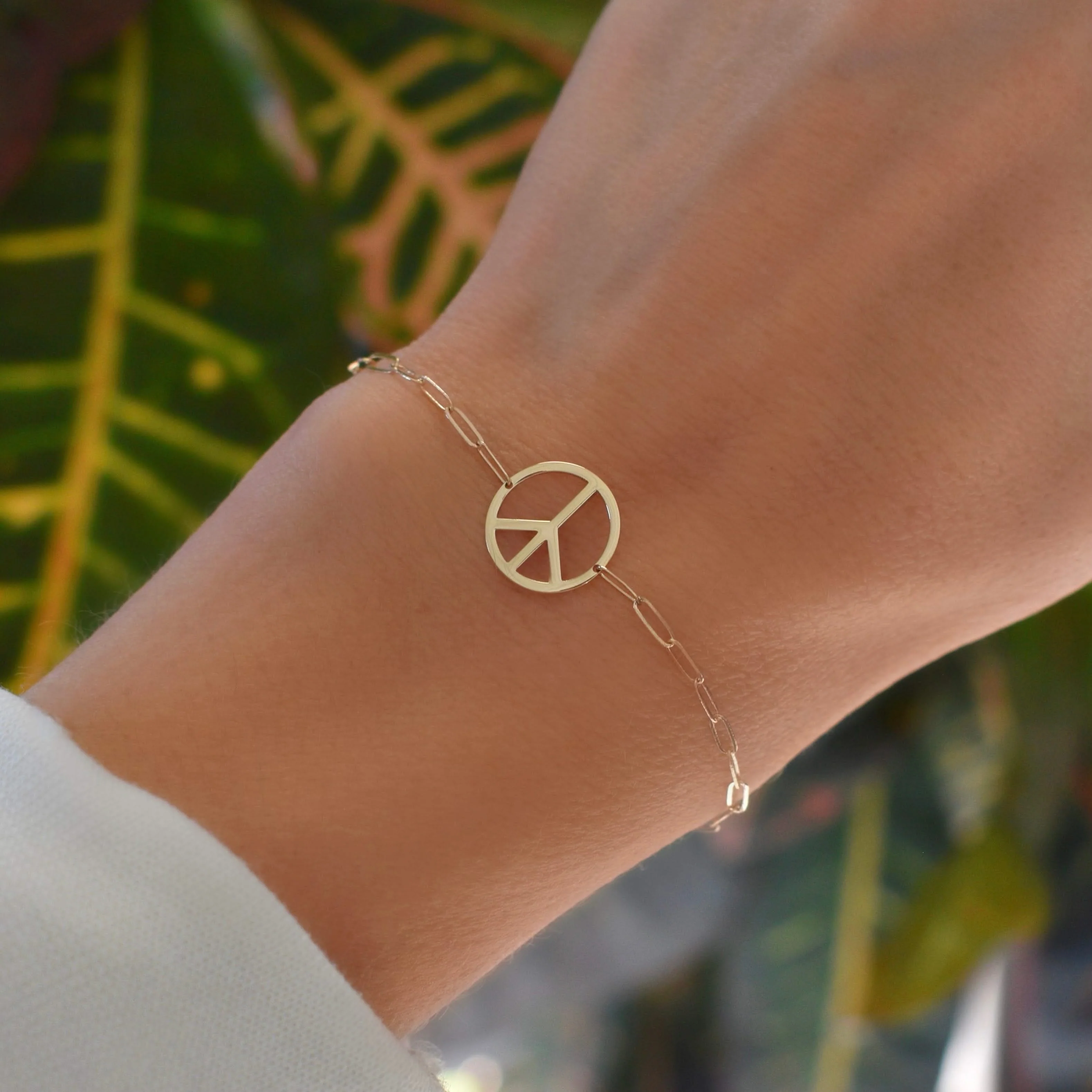 Large Peace Sign Adelaide Mini Bracelet in 14k Gold - Image 3