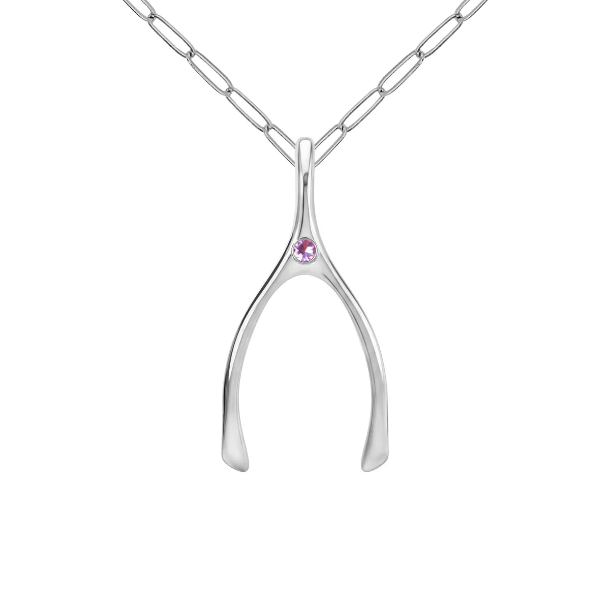 Large Pink Sapphire Wishbone Pendant in Solid 14k Gold (October) - Image 12