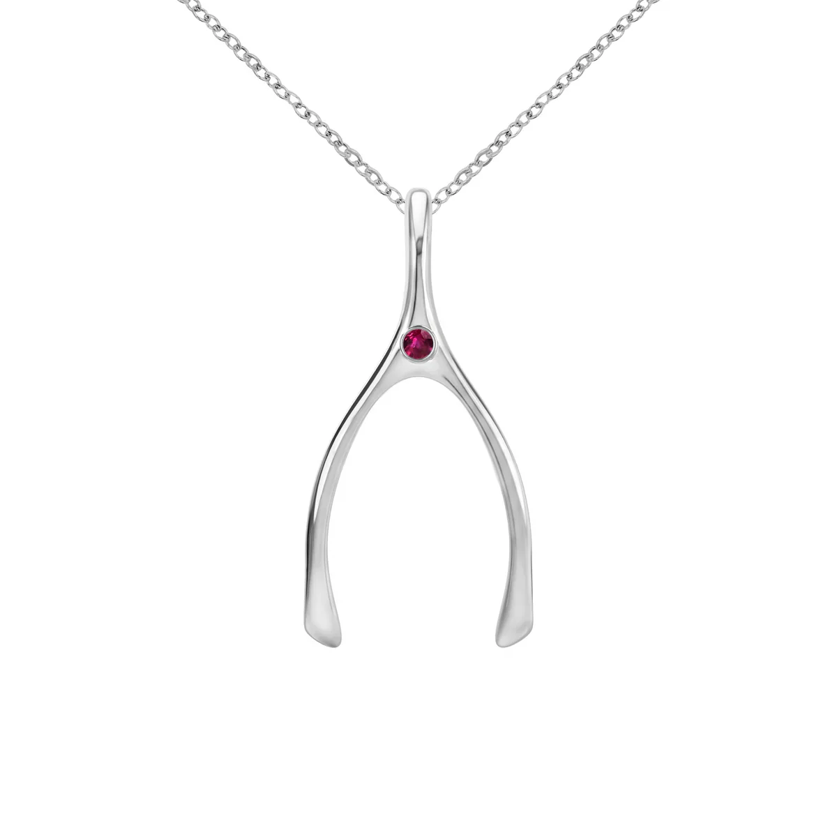 Large Ruby Wishbone Pendant in Solid 14k Gold (July) - Image 11