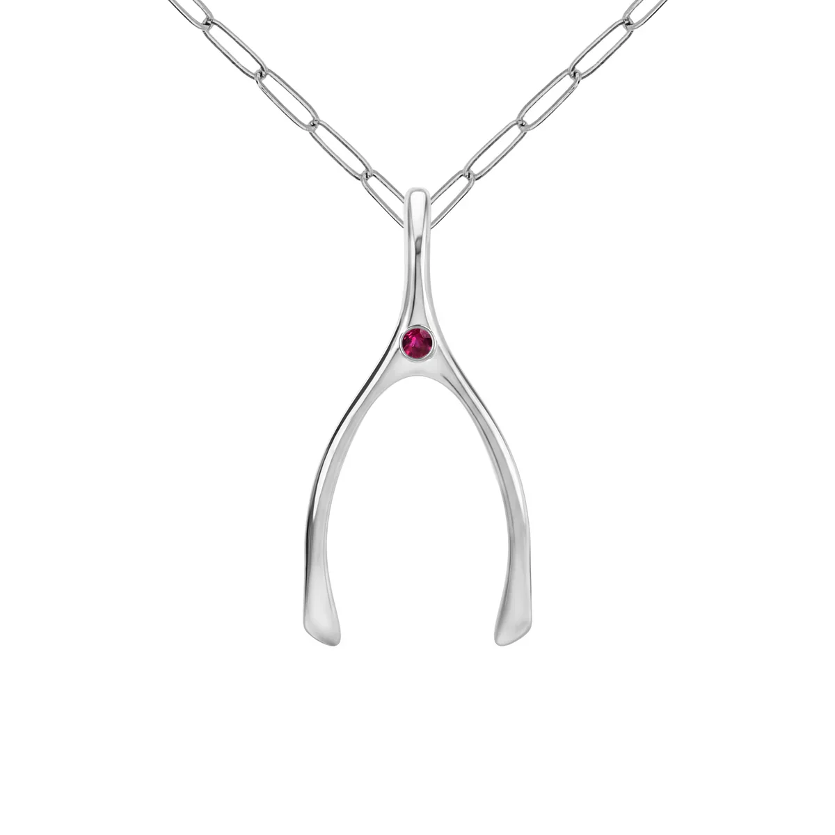 Large Ruby Wishbone Pendant in Solid 14k Gold (July) - Image 12