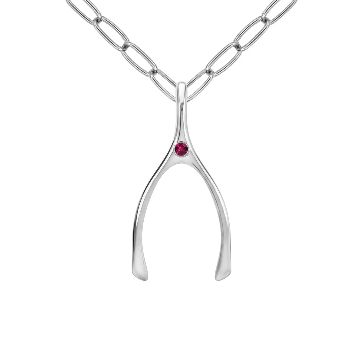 Large Ruby Wishbone Pendant in Solid 14k Gold (July) - Image 13
