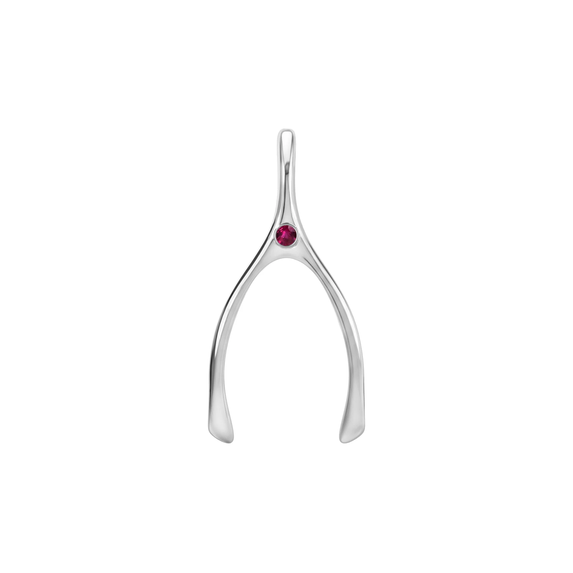 Large Ruby Wishbone Pendant in Solid 14k Gold (July) - Image 5