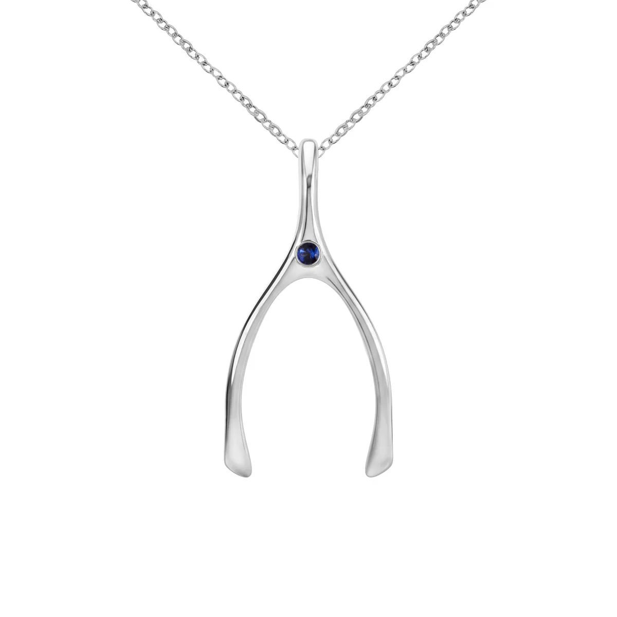 Large Sapphire Wishbone Pendant in Solid 14k Gold (September) - Image 11