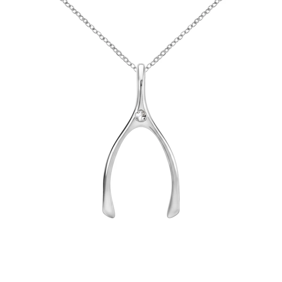 Large White Topaz Wishbone Pendant in Solid 14k Gold (April) - Image 11