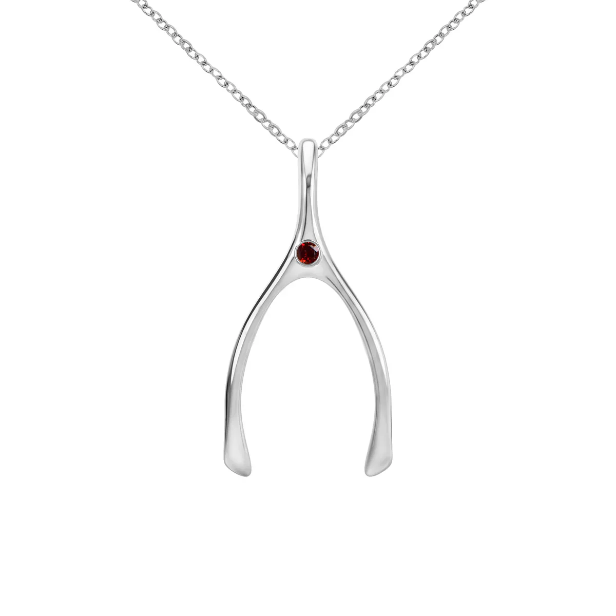 Large Garnet Wishbone Pendant in Solid 14k Gold (January) - Image 11
