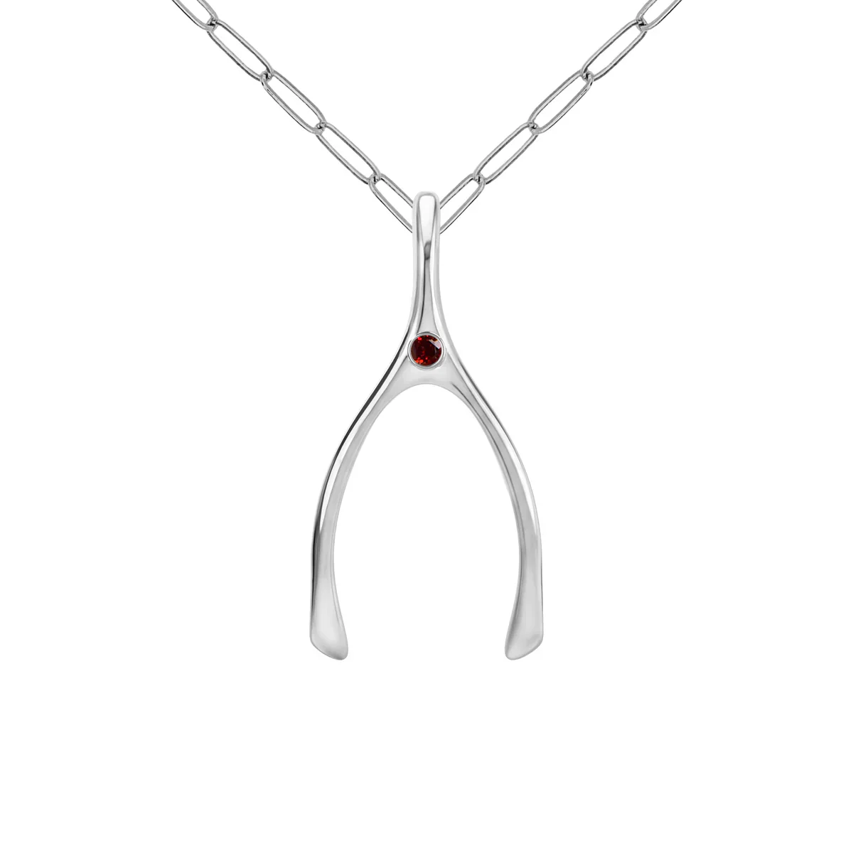 Large Garnet Wishbone Pendant in Solid 14k Gold (January) - Image 12