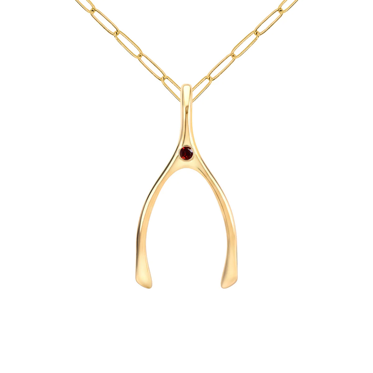 Large Garnet Wishbone Pendant in Solid 14k Gold (January) - Image 9