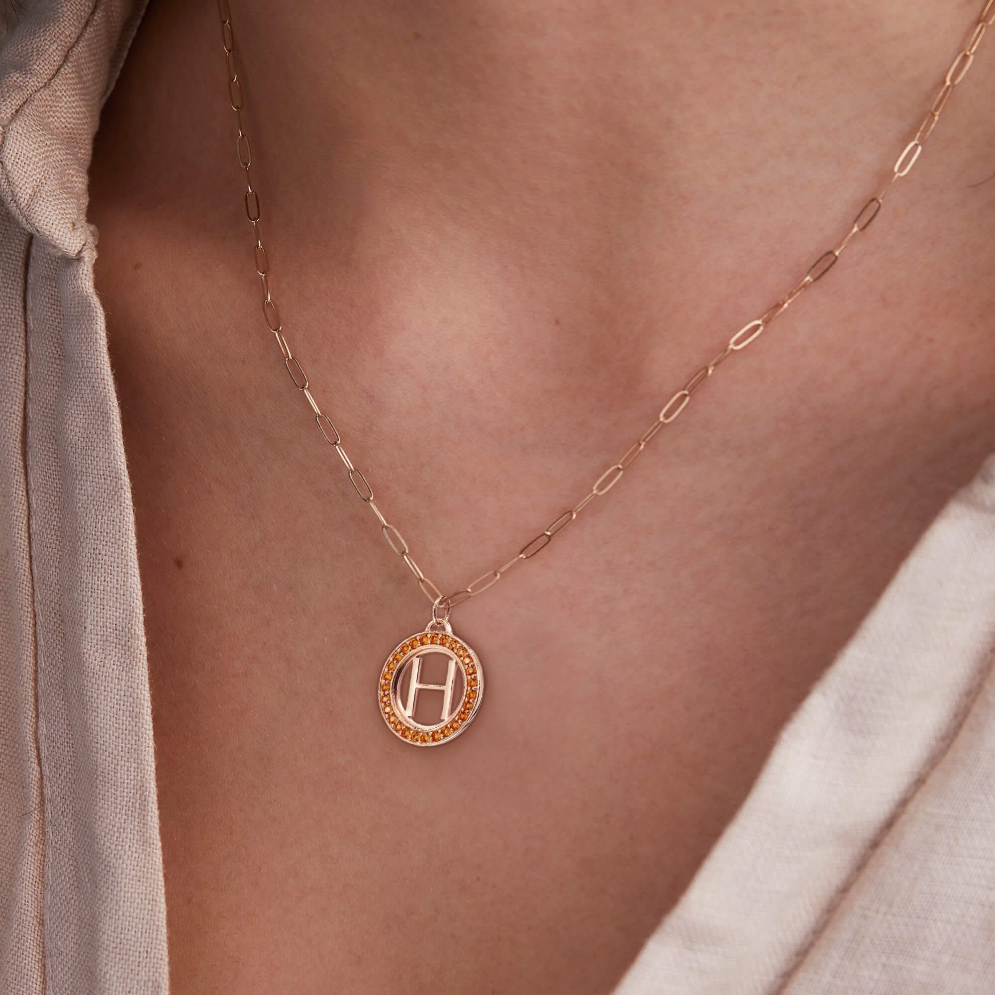 Letter & Citrine Pendant in 14k Gold (November) - Image 3