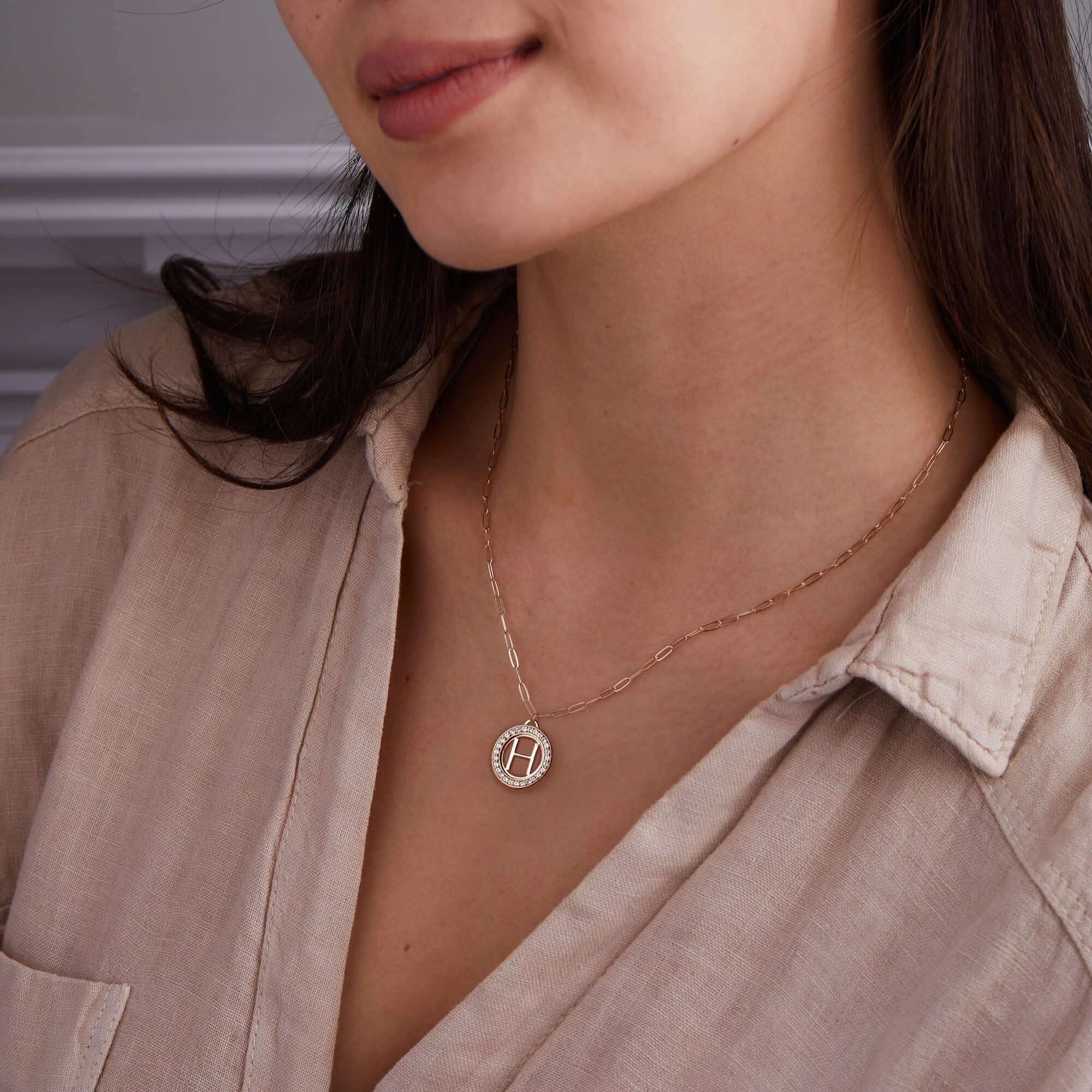 Letter & Diamond Pendant in 14k Gold (April) - Image 6