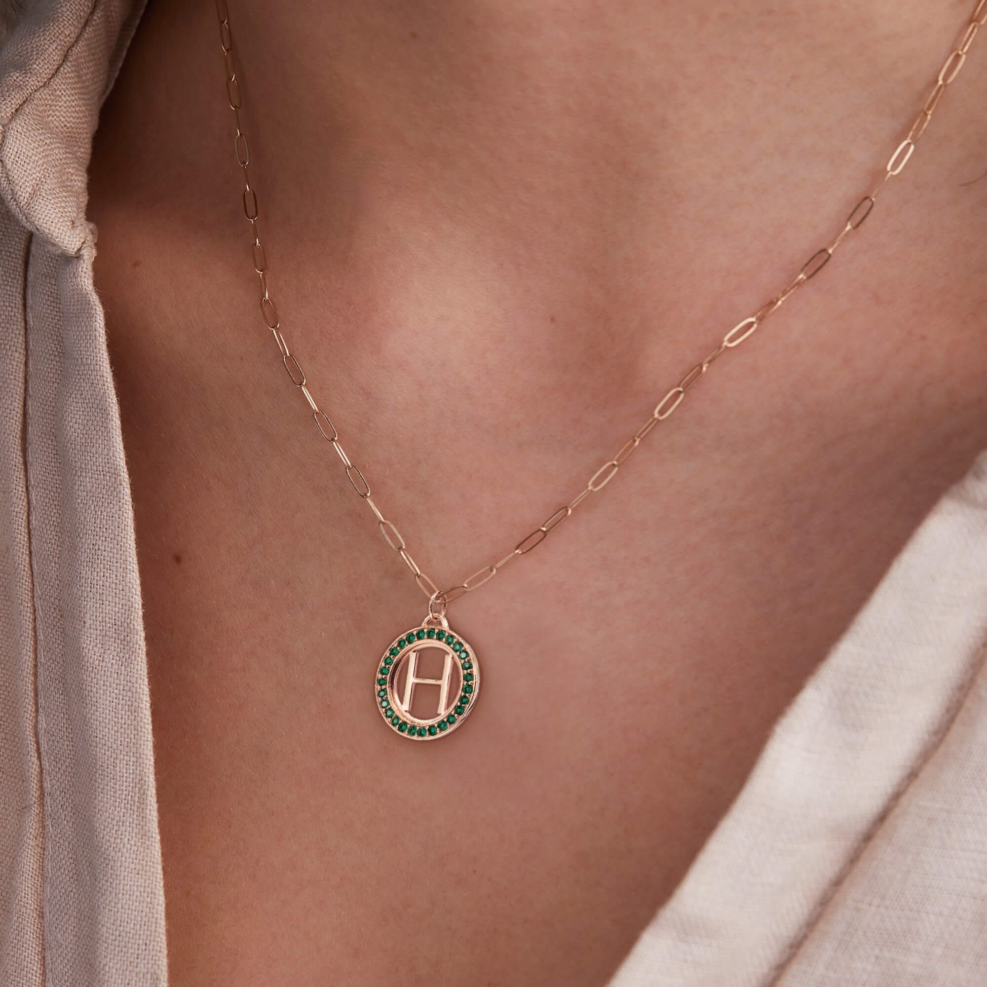 Letter & Emerald Pendant in 14k Gold (May) - Image 3
