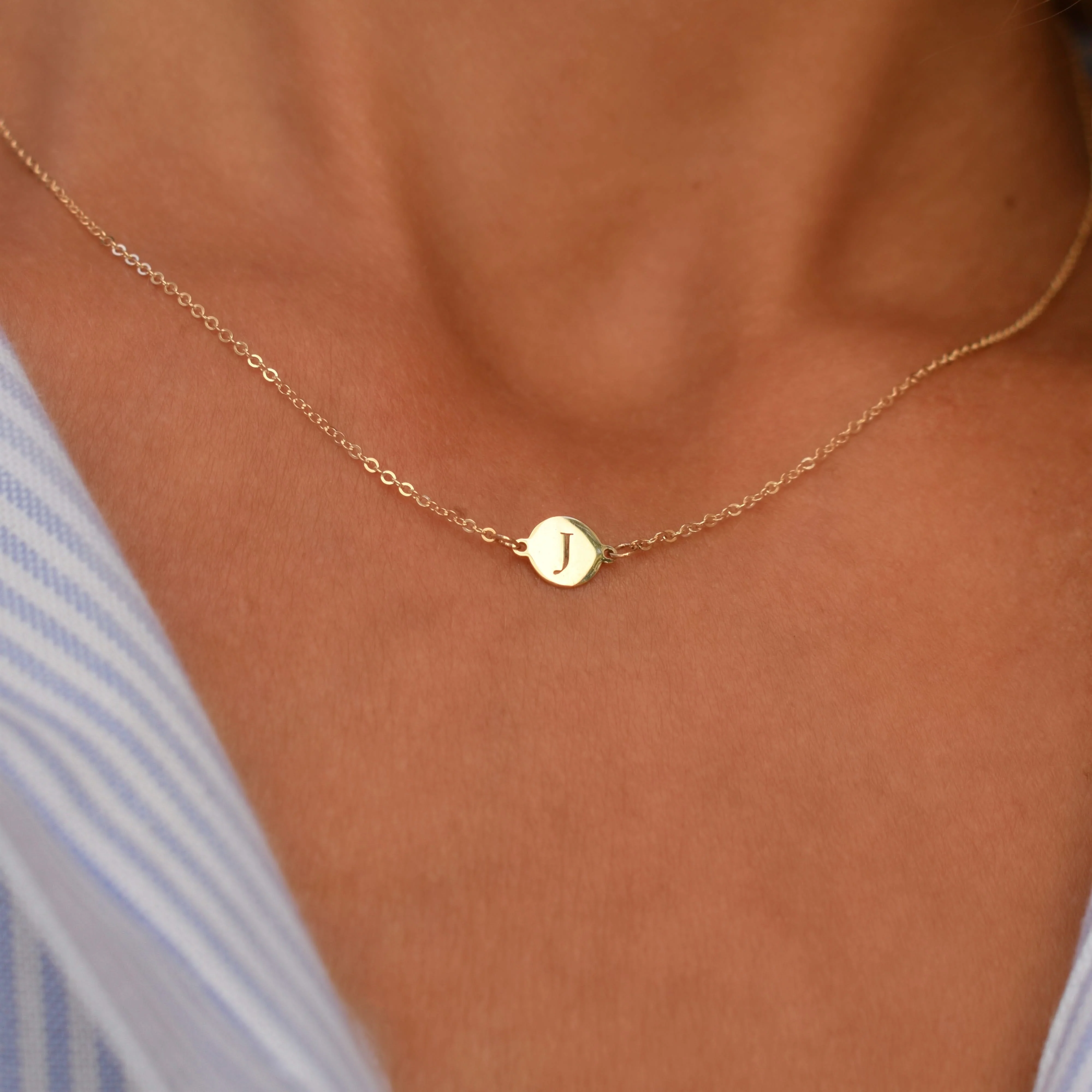 Letter J Necklace in 14k Gold - Image 3