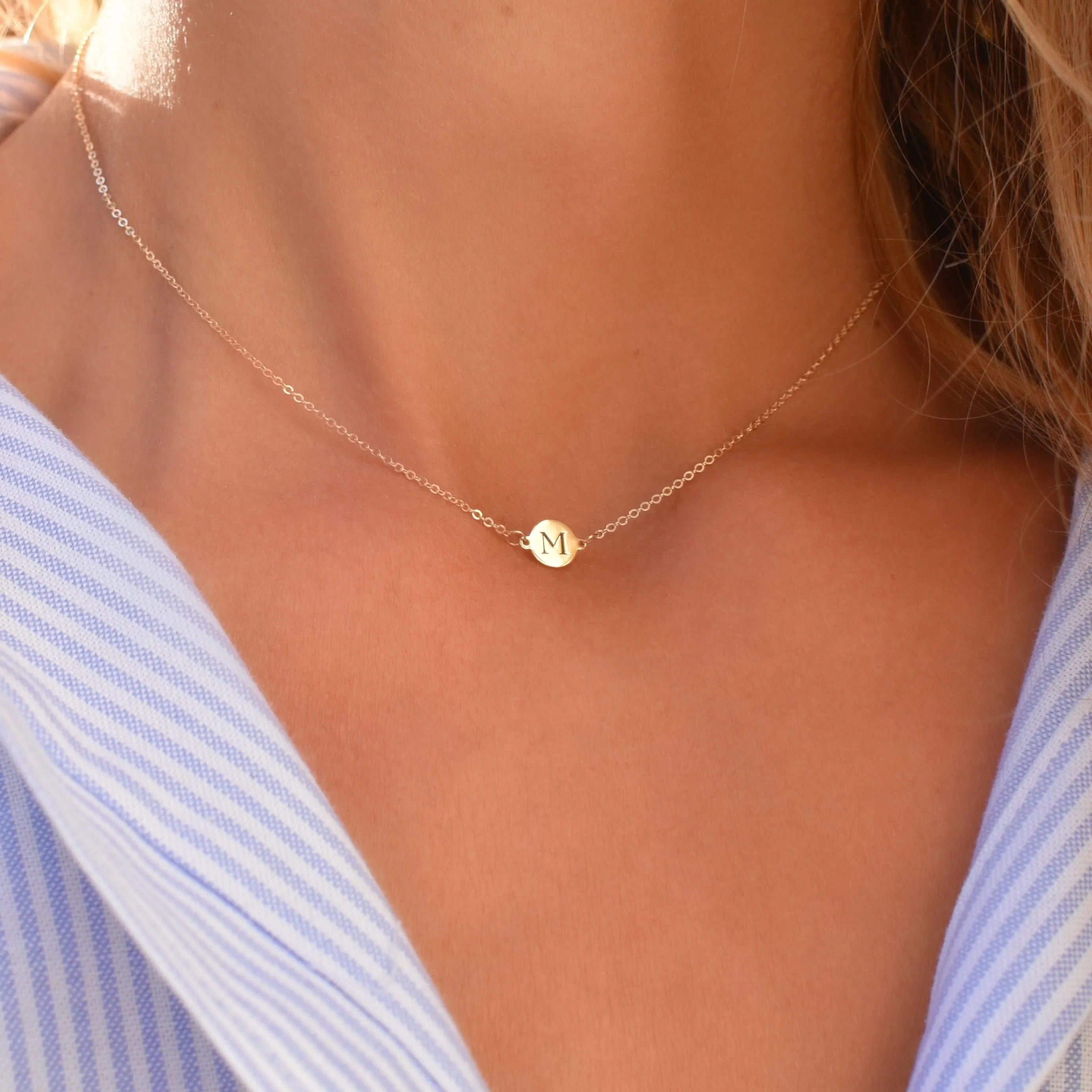 Letter M Necklace in 14k Gold - Image 3