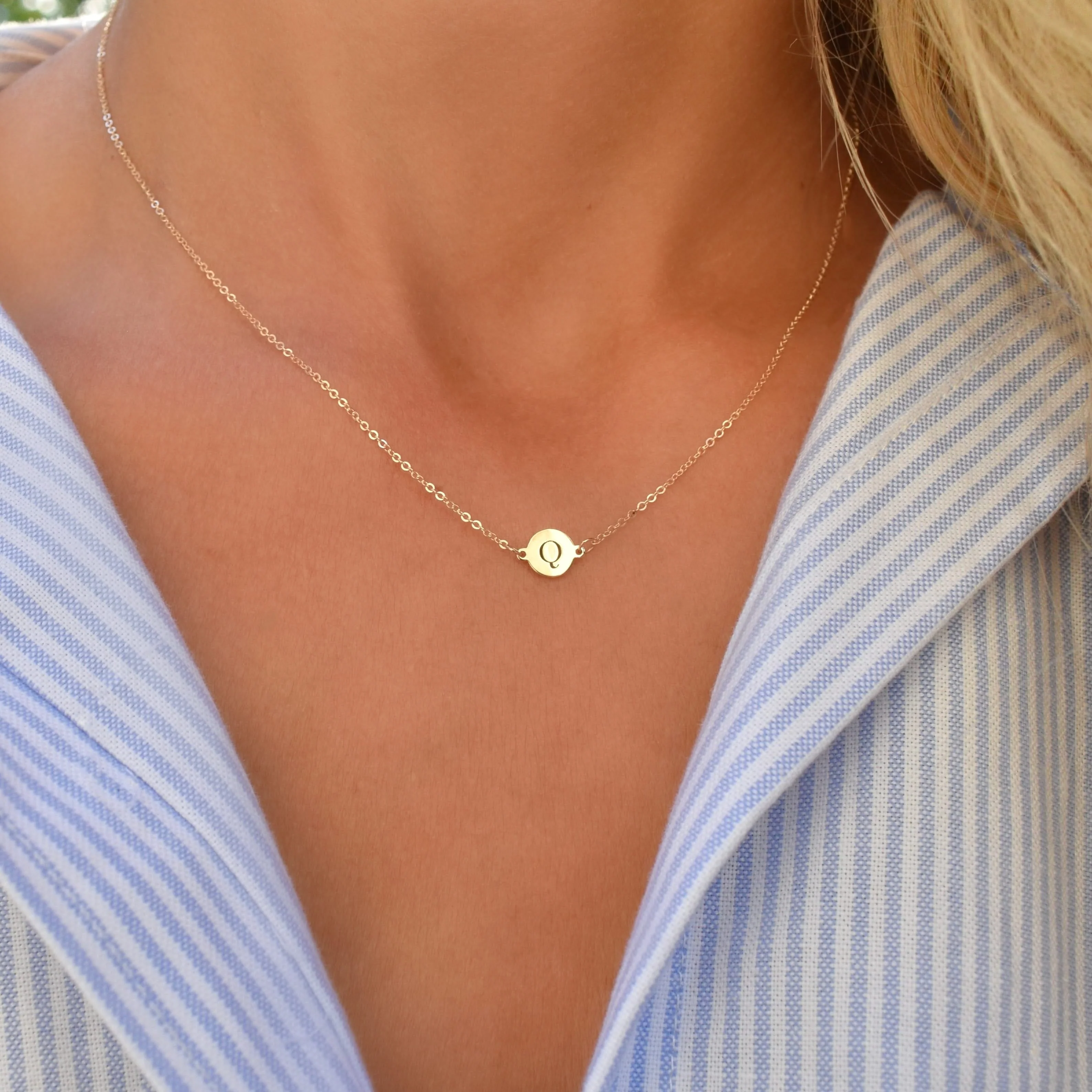 Letter Q Necklace in 14k Gold - Image 3