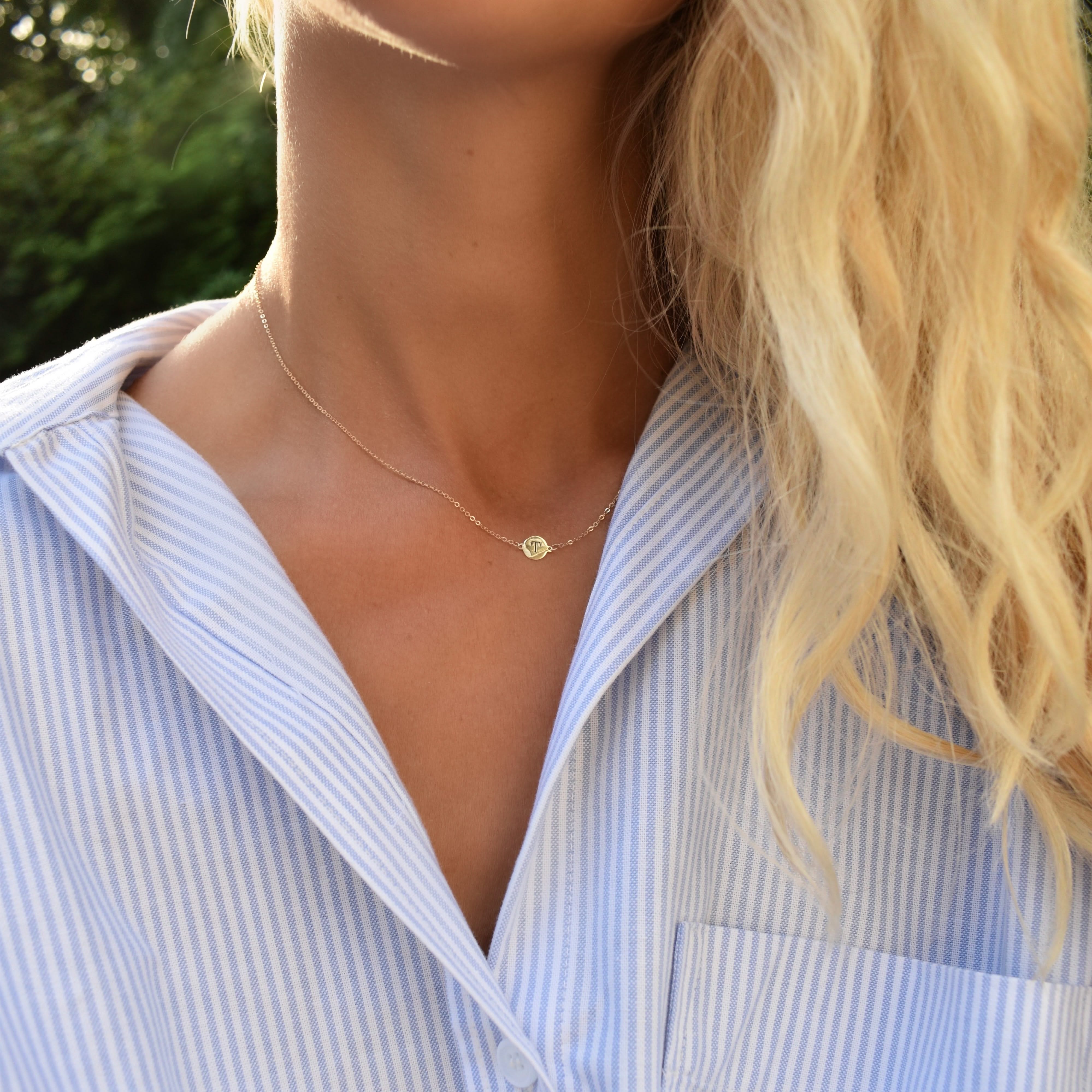 Letter T Necklace in 14k Gold - Image 2
