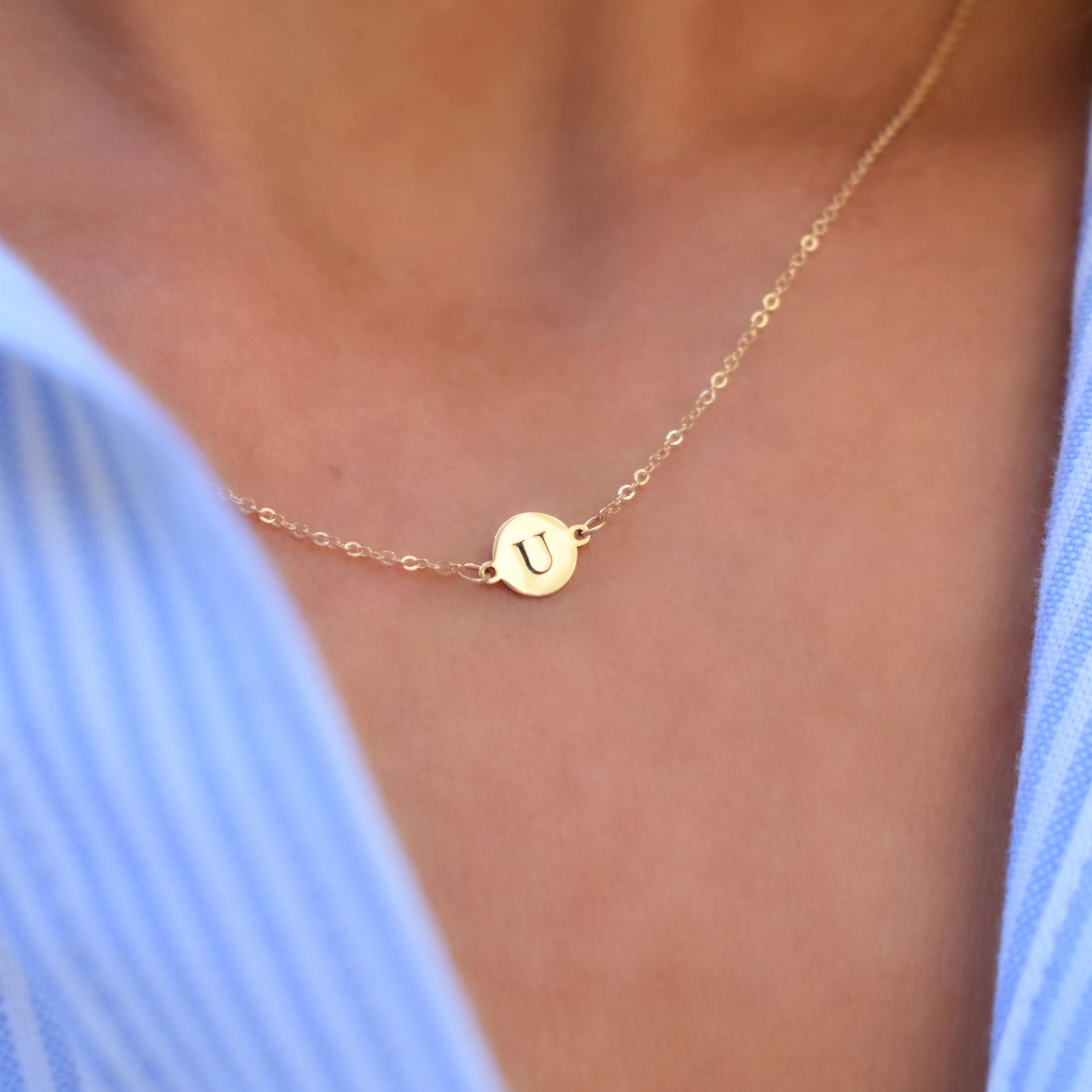 Letter U Necklace in 14k Gold - Image 3