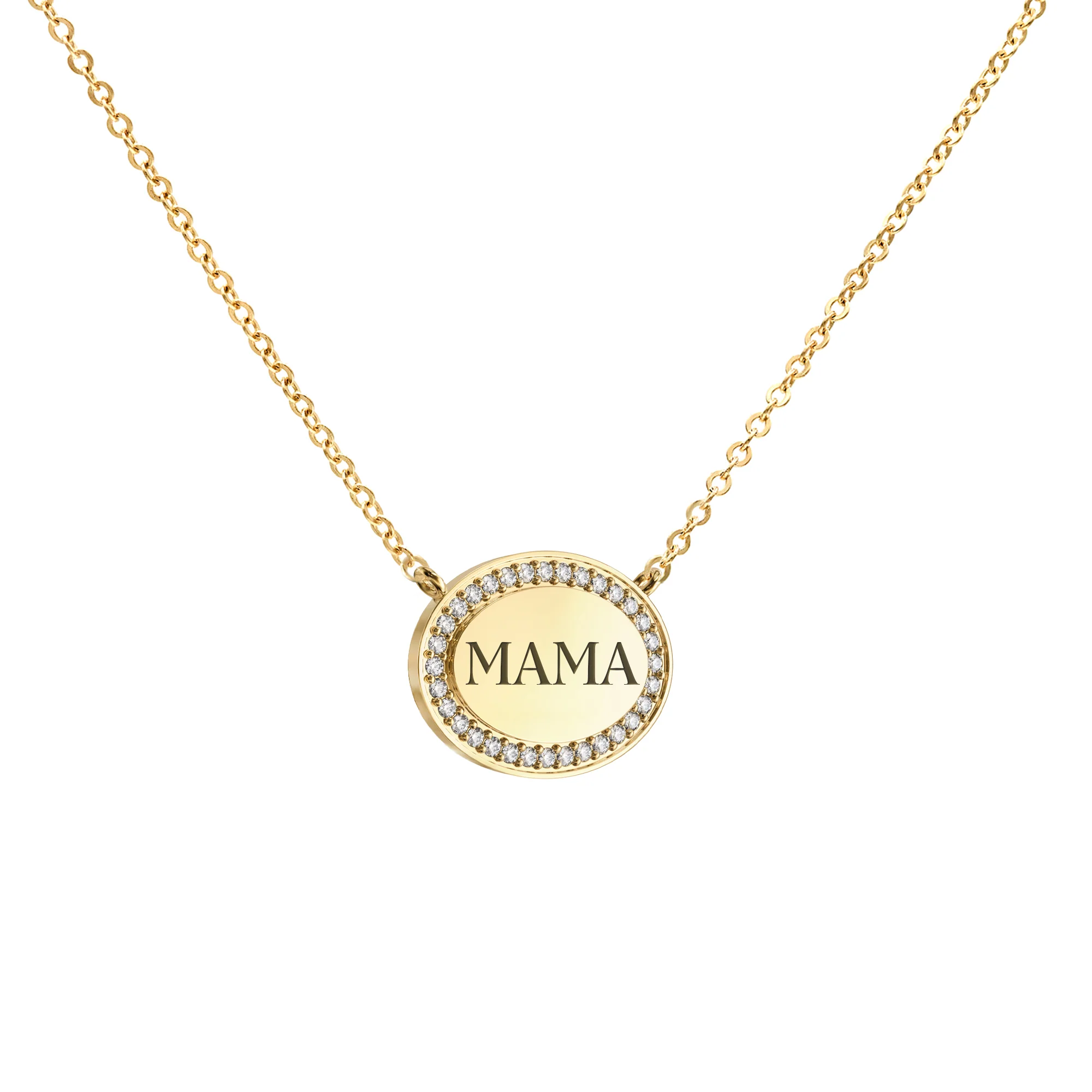 Mama Pavé Oval Necklace in 14k Gold - Image 4