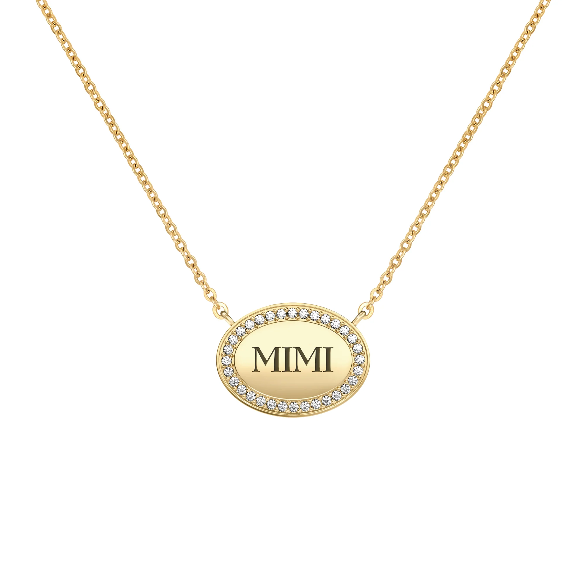 Mimi Pavé Oval Necklace in 14k Gold