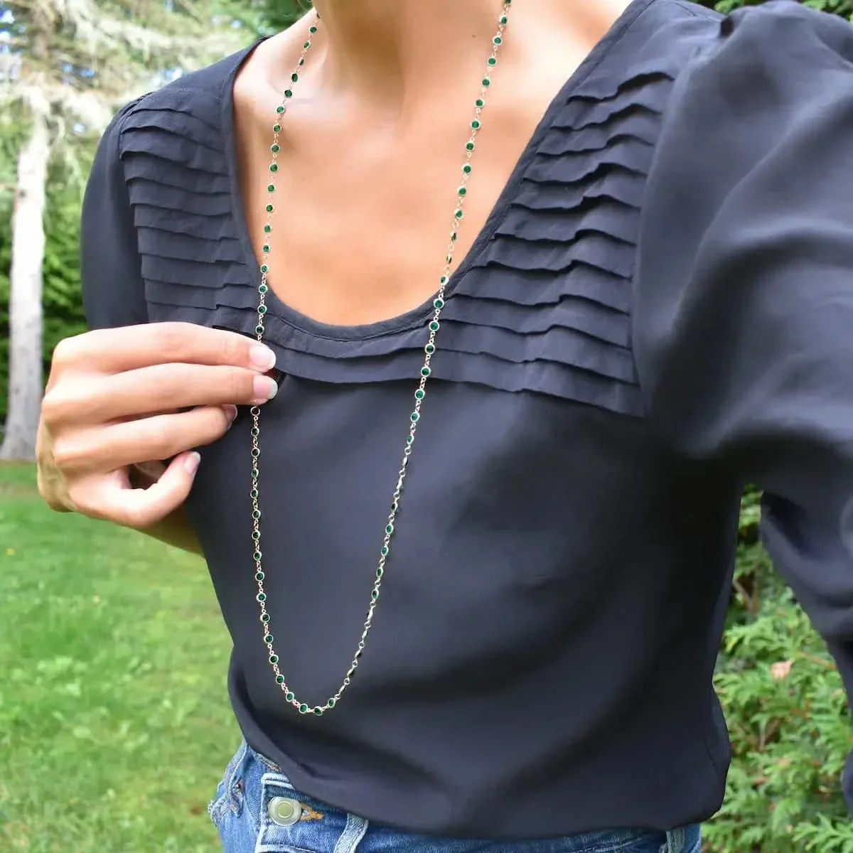Newport Emerald Long Necklace in 14k Gold (May) - Image 2
