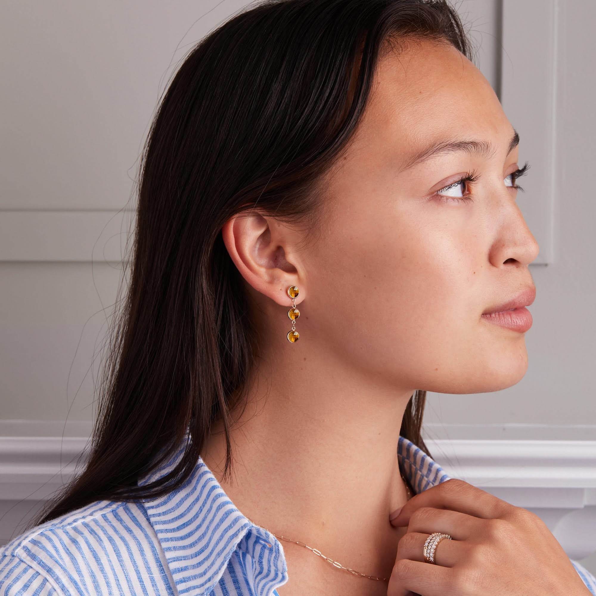 Newport Grand 3 Citrine Earrings in 14k Gold (November) - Image 2
