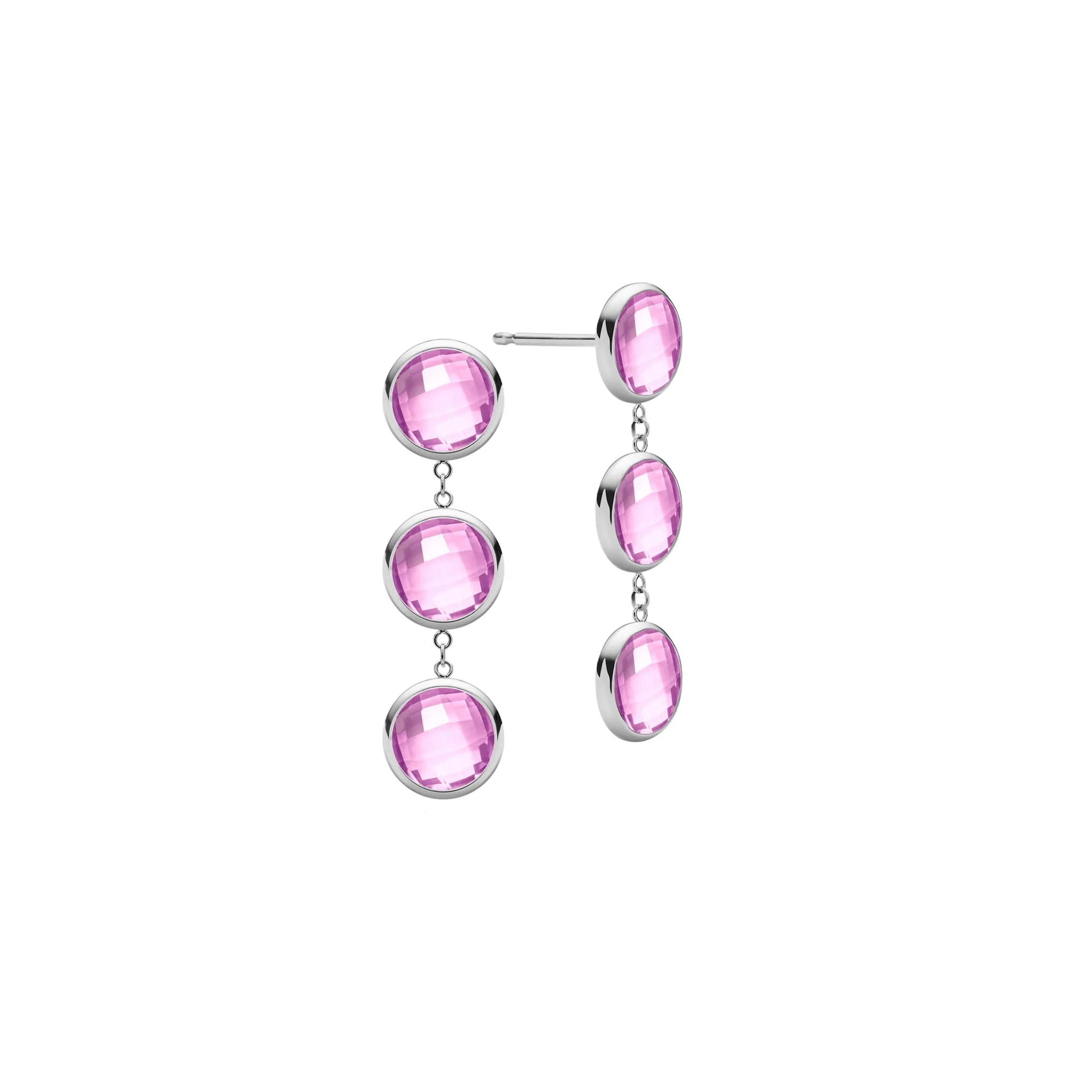 Newport Grand 3 Pink Sapphire Earrings in 14k Gold (October) - Image 5