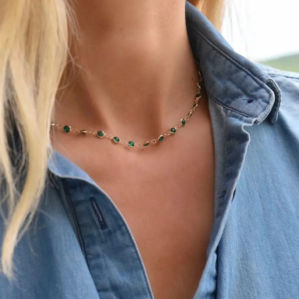 Newport Emerald Necklace in 14k Gold (May) - Image 2